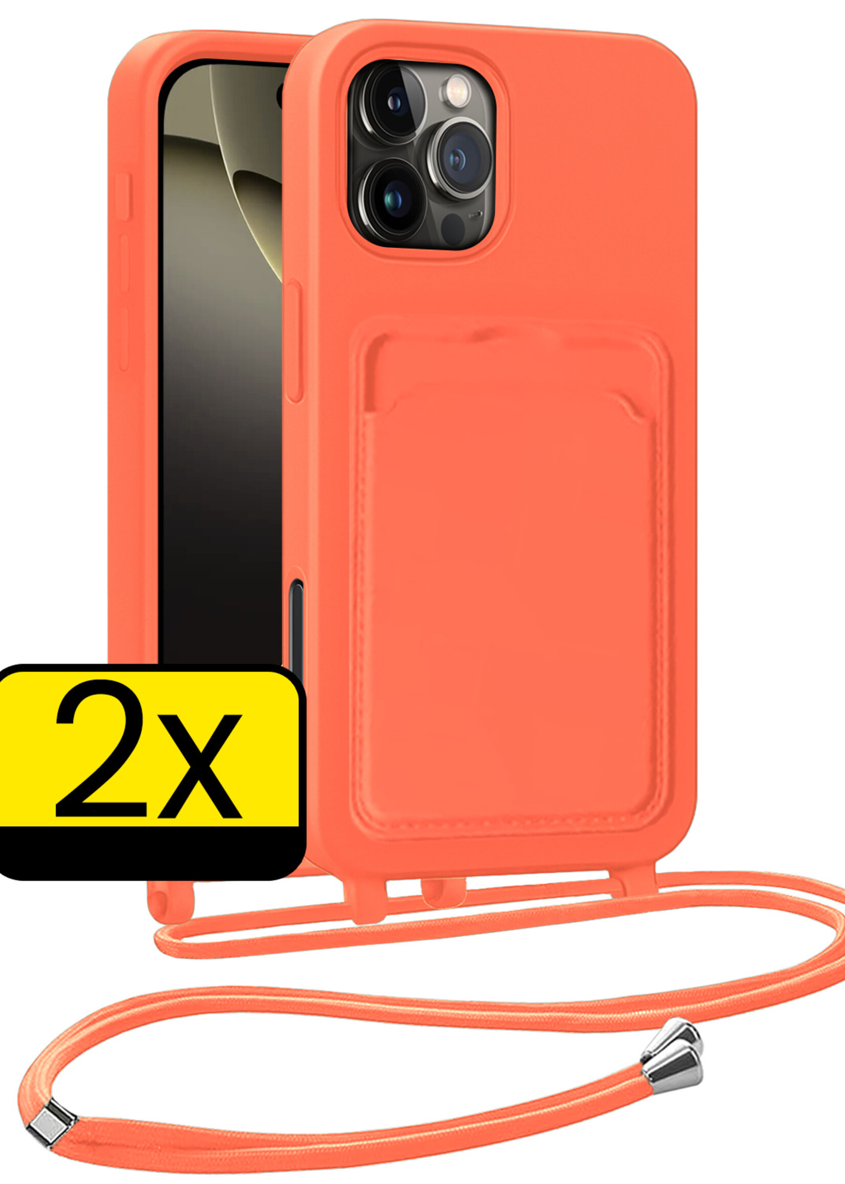 LUQ LUQ iPhone 16 Pro Max Hoesje Pashouder met Koord - Papaya - 2 PACK