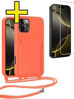 LUQ LUQ iPhone 16 Pro Max Hoesje Pashouder met Koord Met Screenprotector - Papaya