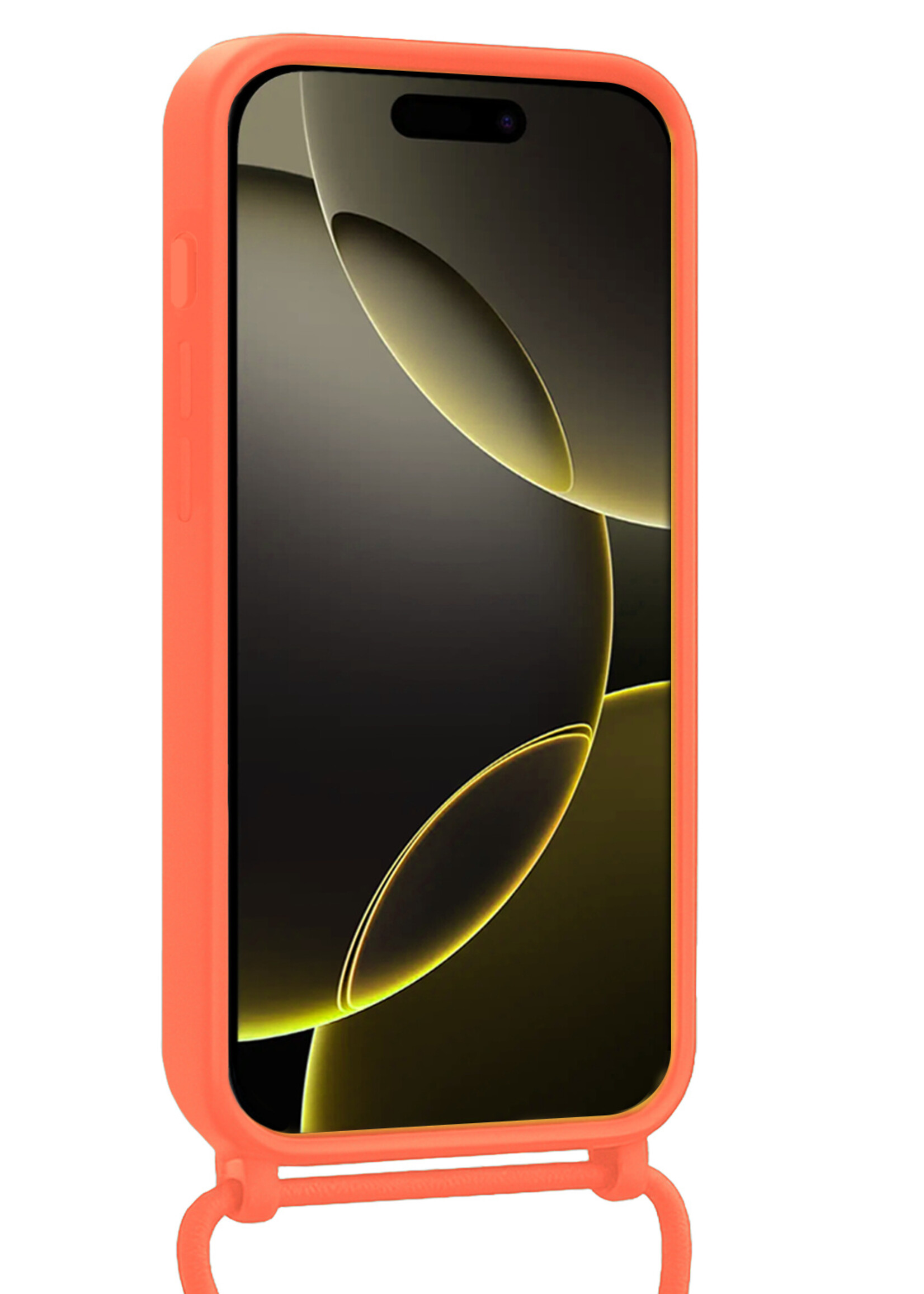 LUQ LUQ iPhone 16 Pro Max Hoesje Pashouder met Koord Met Screenprotector - Papaya