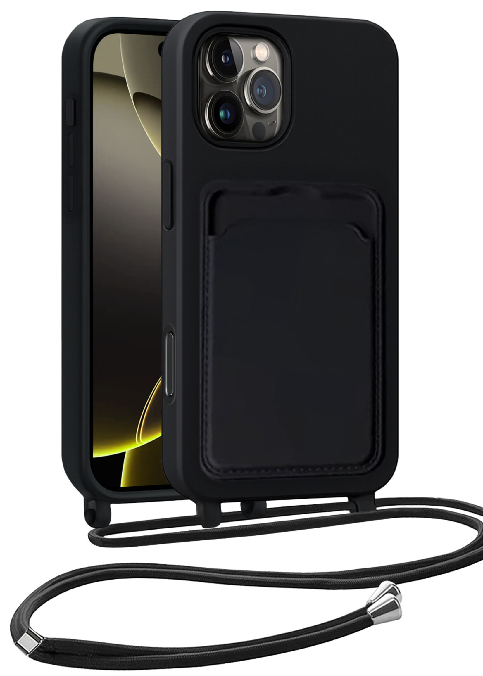 LUQ LUQ iPhone 16 Pro Max Hoesje Pashouder met Koord - Zwart