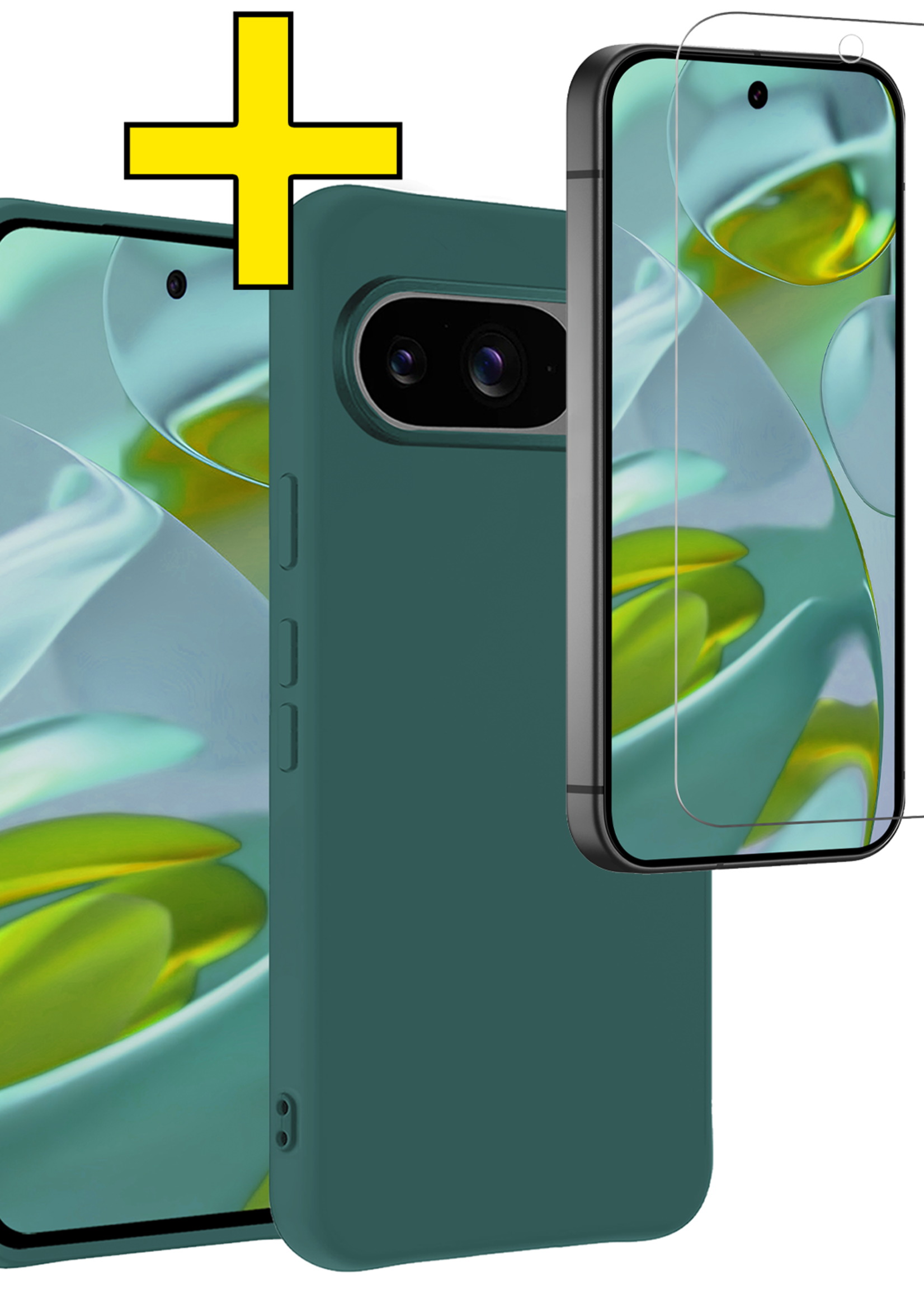 LUQ LUQ Google Pixel 10 Hoesje Siliconen Met Screenprotector - Donkergroen