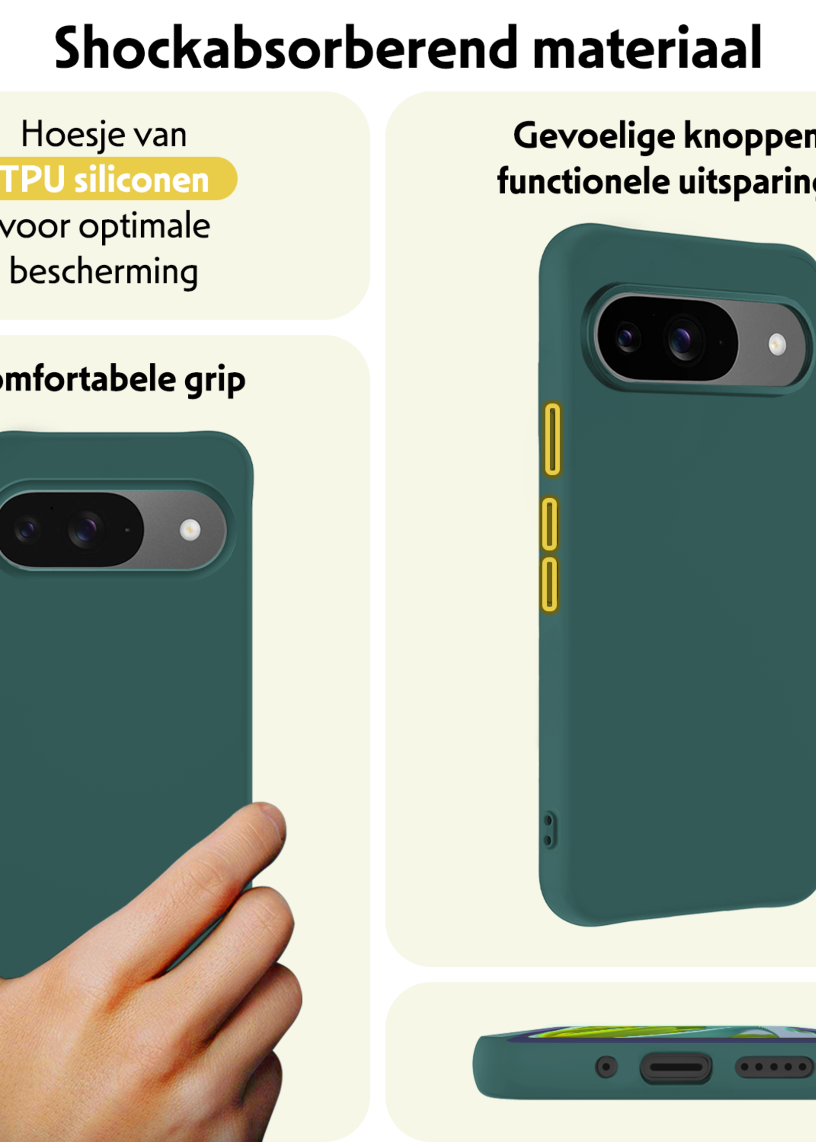 LUQ LUQ Google Pixel 10 Hoesje Siliconen Met Screenprotector - Donkergroen