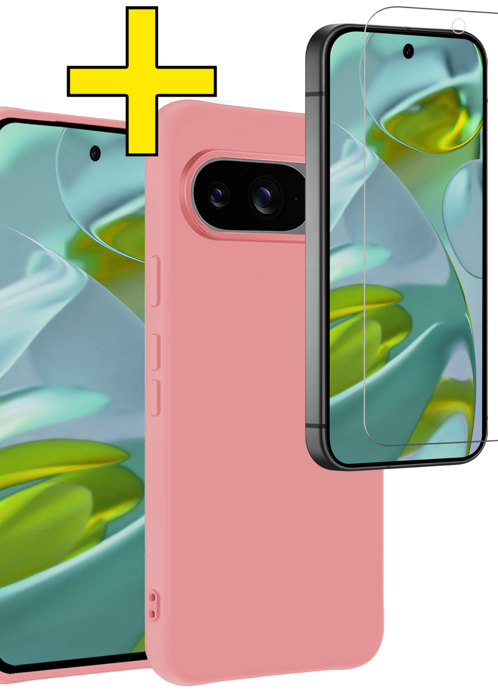 LUQ LUQ Google Pixel 10 Hoesje Siliconen Met Screenprotector - Lichtroze