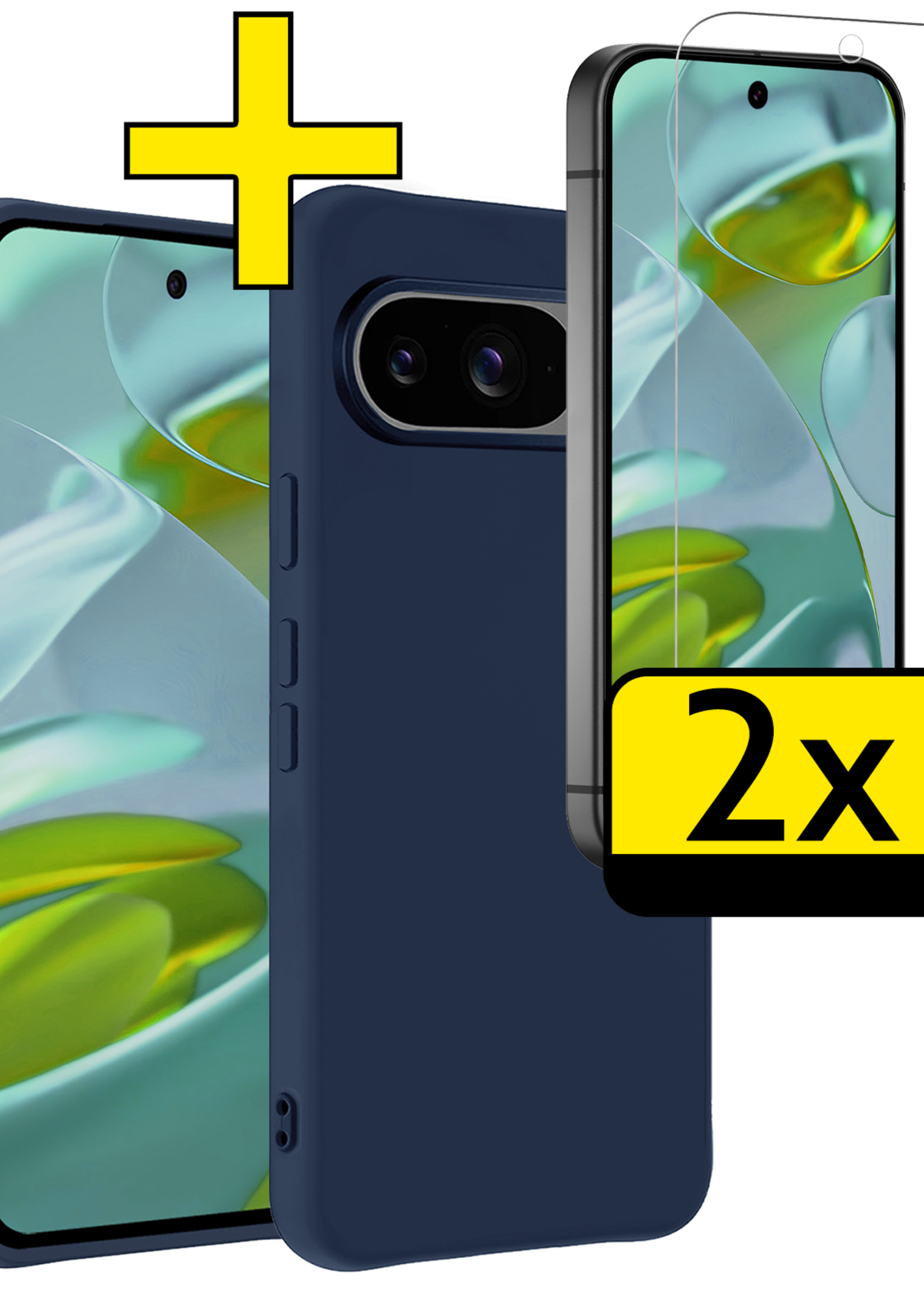 LUQ LUQ Google Pixel 10 Hoesje Siliconen Met 2x Screenprotector - Donkerblauw