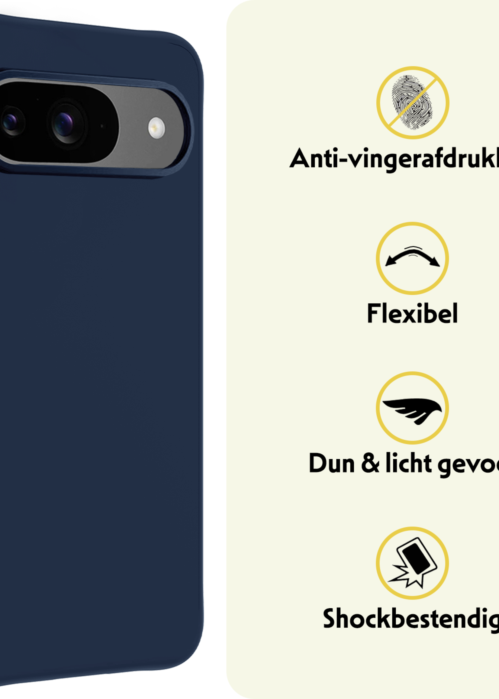 LUQ LUQ Google Pixel 10 Hoesje Siliconen Met 2x Screenprotector - Donkerblauw