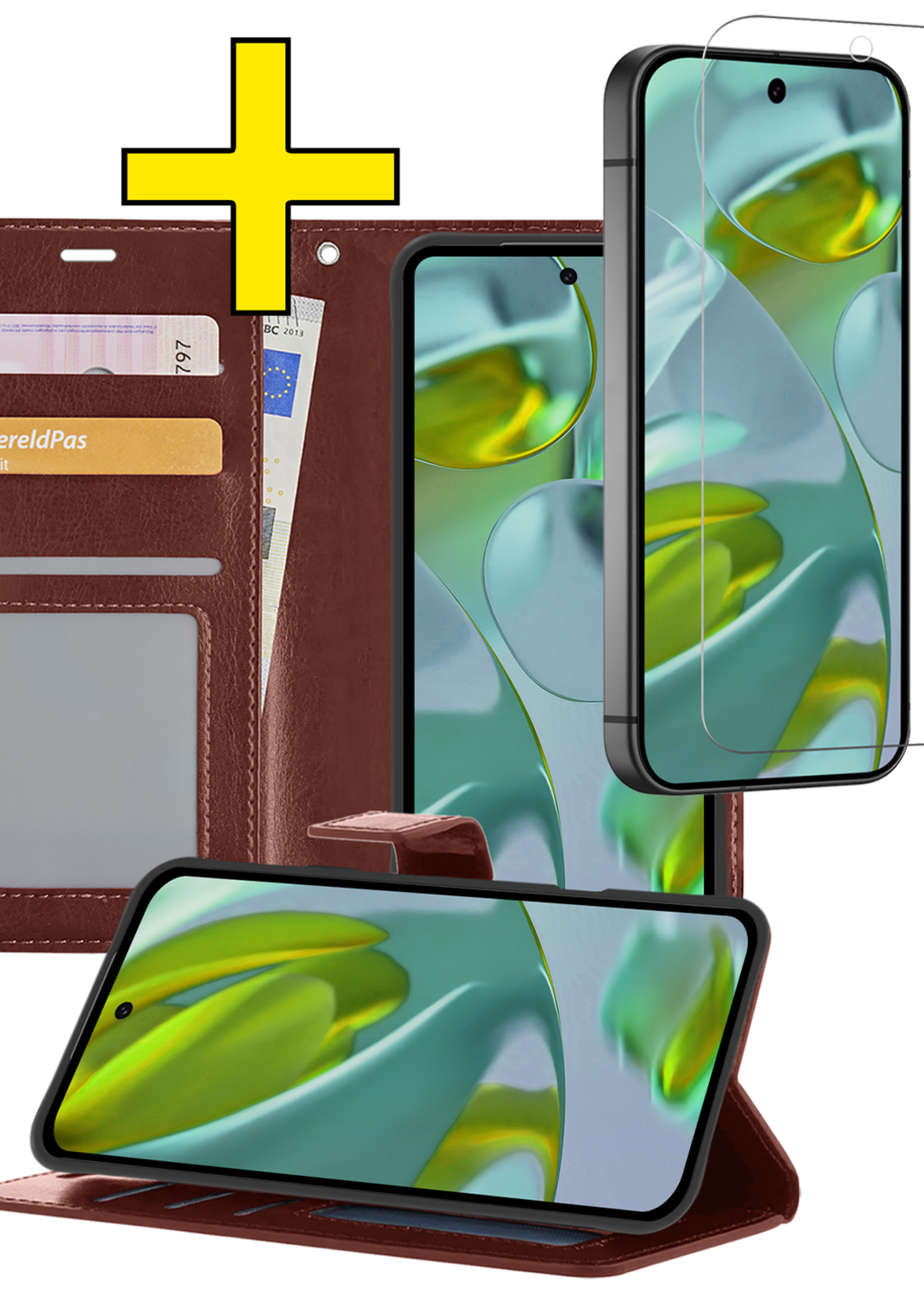 LUQ LUQ Google Pixel 10 Hoesje Bookcase Met Screenprotector - Bruin