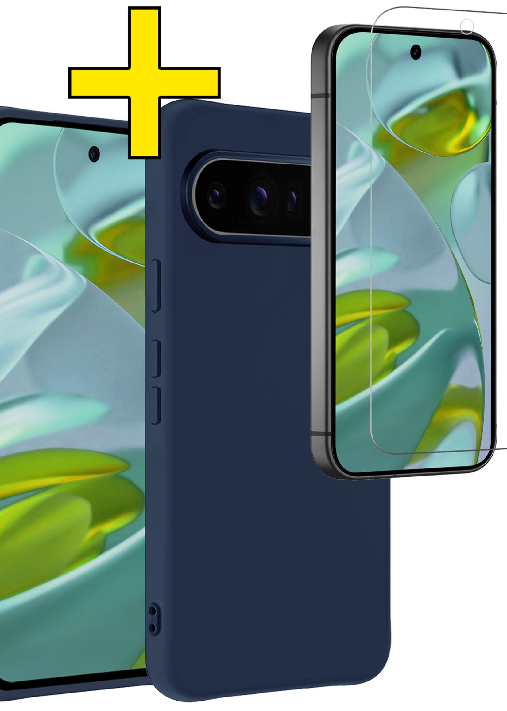 LUQ LUQ Google Pixel 10 Pro Hoesje Siliconen Met Screenprotector - Donkerblauw