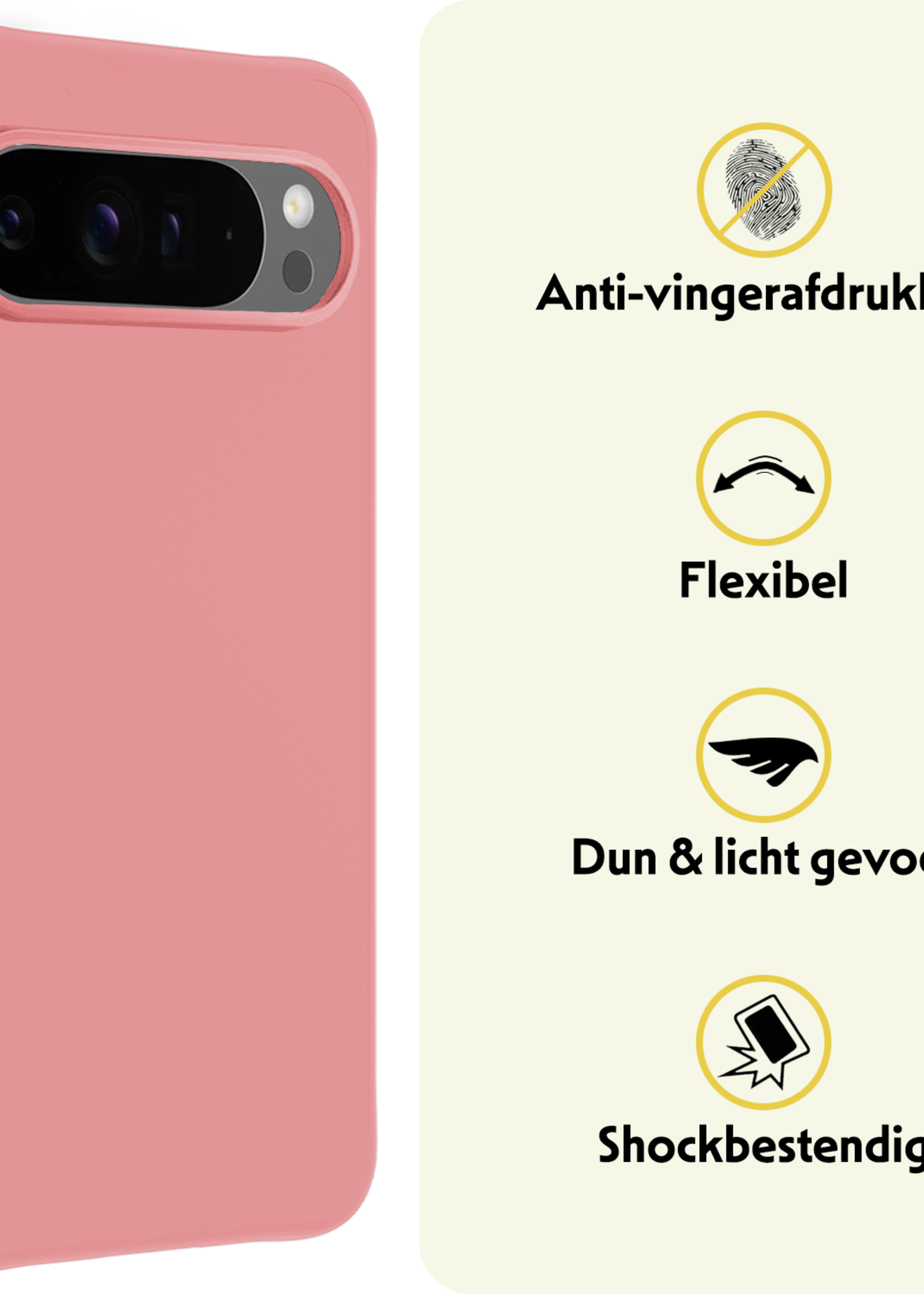 LUQ LUQ Google Pixel 10 Pro Hoesje Siliconen Met Screenprotector - Lichtroze