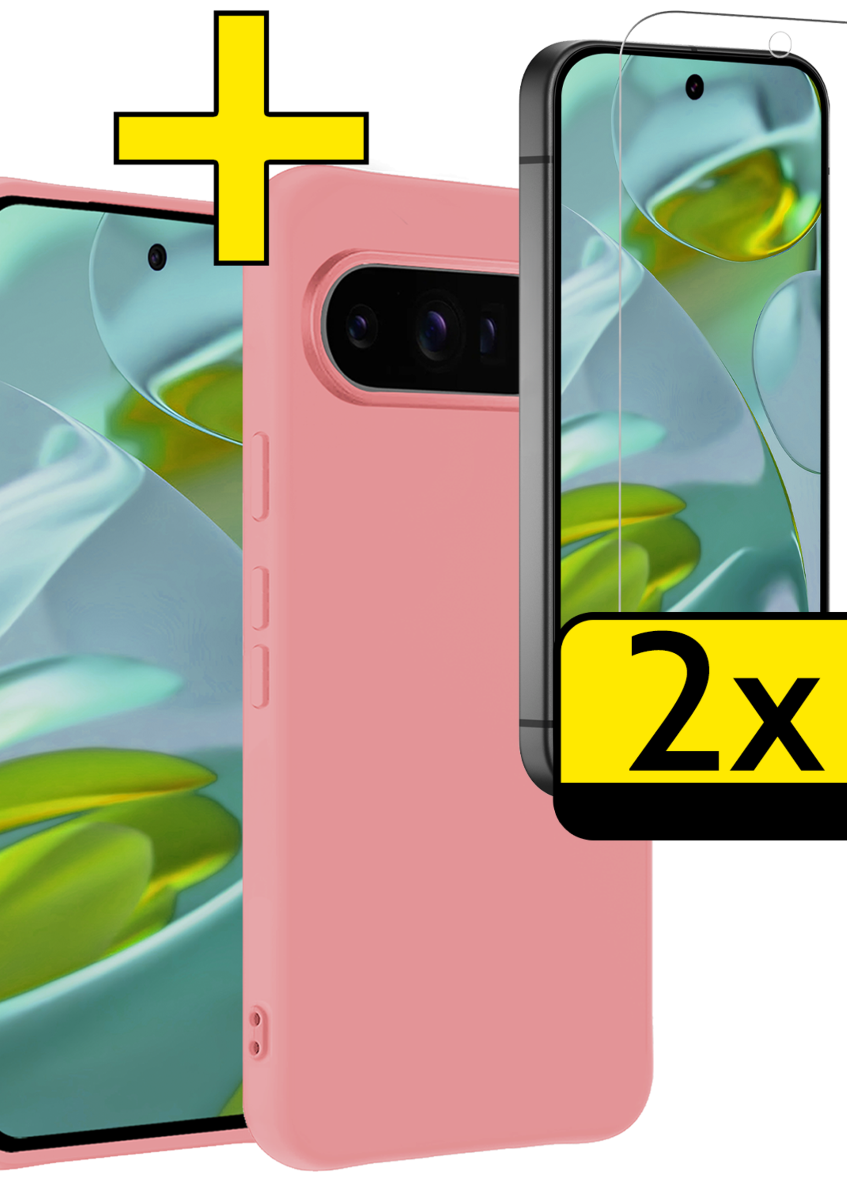 LUQ LUQ Google Pixel 10 Pro Hoesje Siliconen Met 2x Screenprotector - Lichtroze
