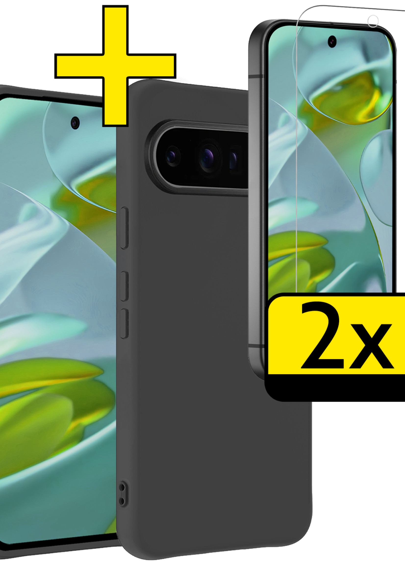 LUQ LUQ Google Pixel 10 Pro Hoesje Siliconen Met 2x Screenprotector - Zwart