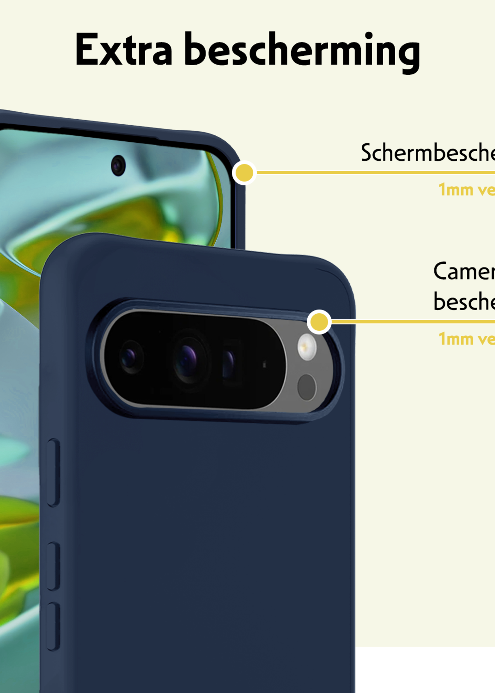 LUQ LUQ Google Pixel 10 Pro XL Hoesje Siliconen Met Screenprotector - Donkerblauw