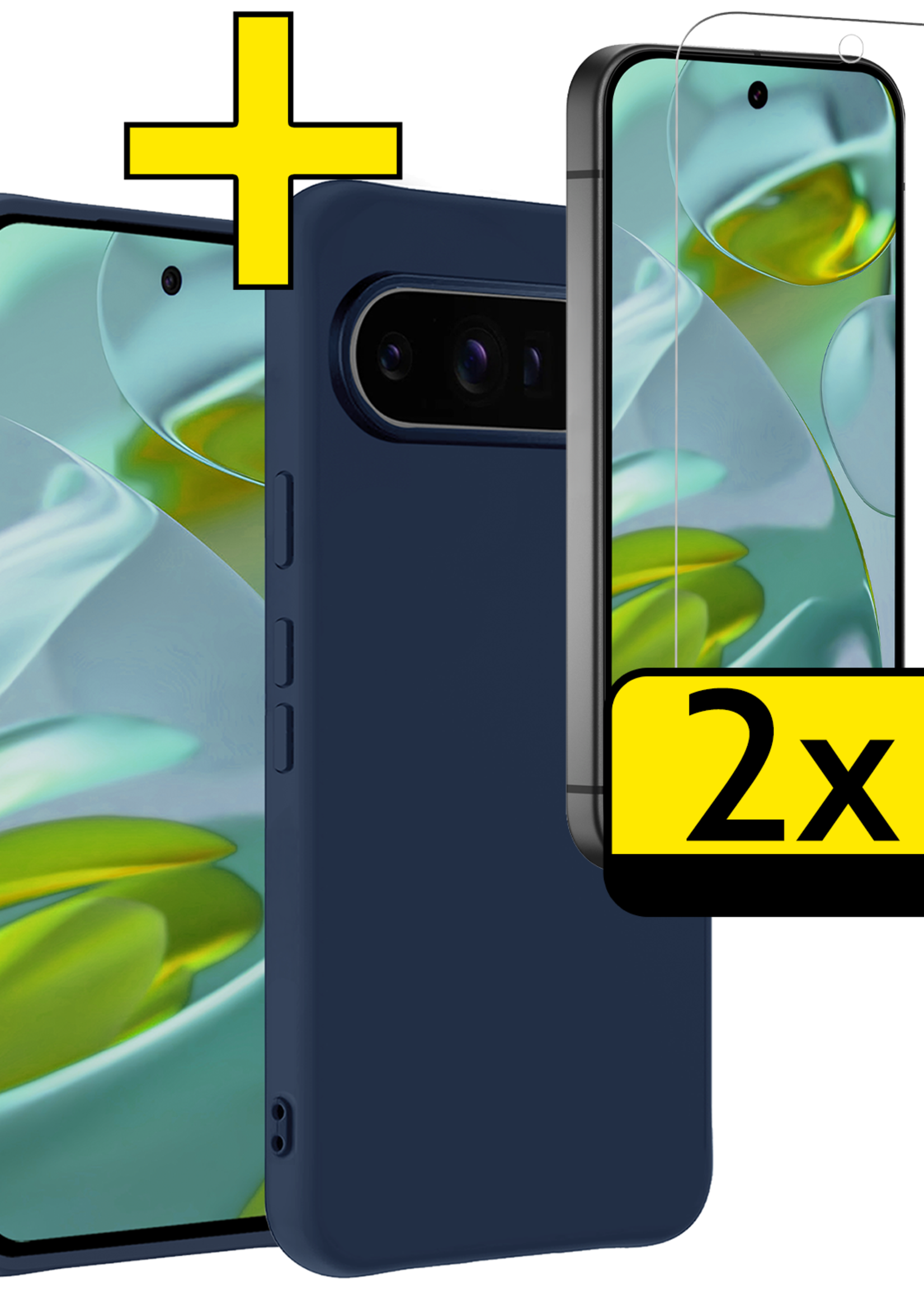LUQ LUQ Google Pixel 10 Pro XL Hoesje Siliconen Met 2x Screenprotector - Donkerblauw