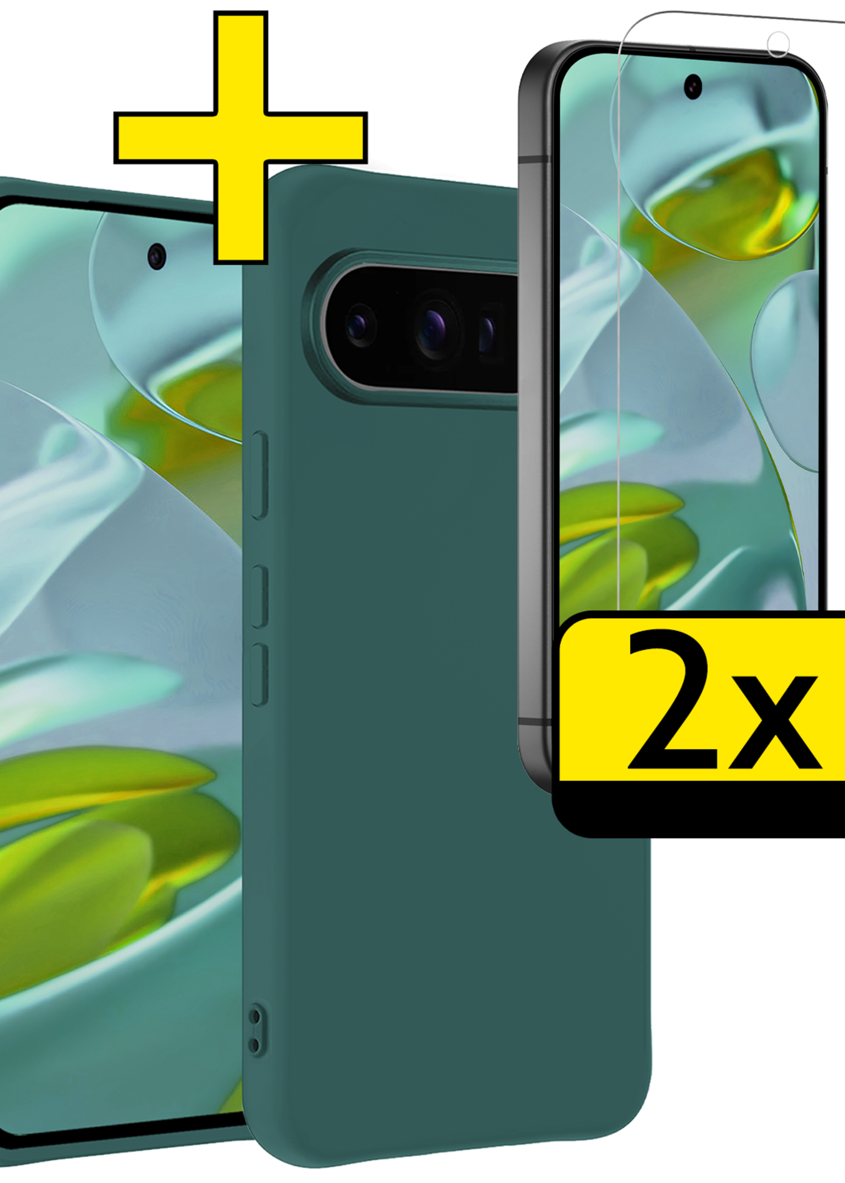 LUQ LUQ Google Pixel 10 Pro XL Hoesje Siliconen Met 2x Screenprotector - Donkergroen