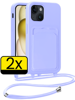 LUQ LUQ iPhone 14 Pro Max Hoesje Pashouder met Koord - Lila - 2 PACK