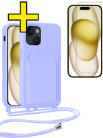 LUQ LUQ iPhone 14 Pro Max Hoesje Pashouder met Koord Met Screenprotector - Lila