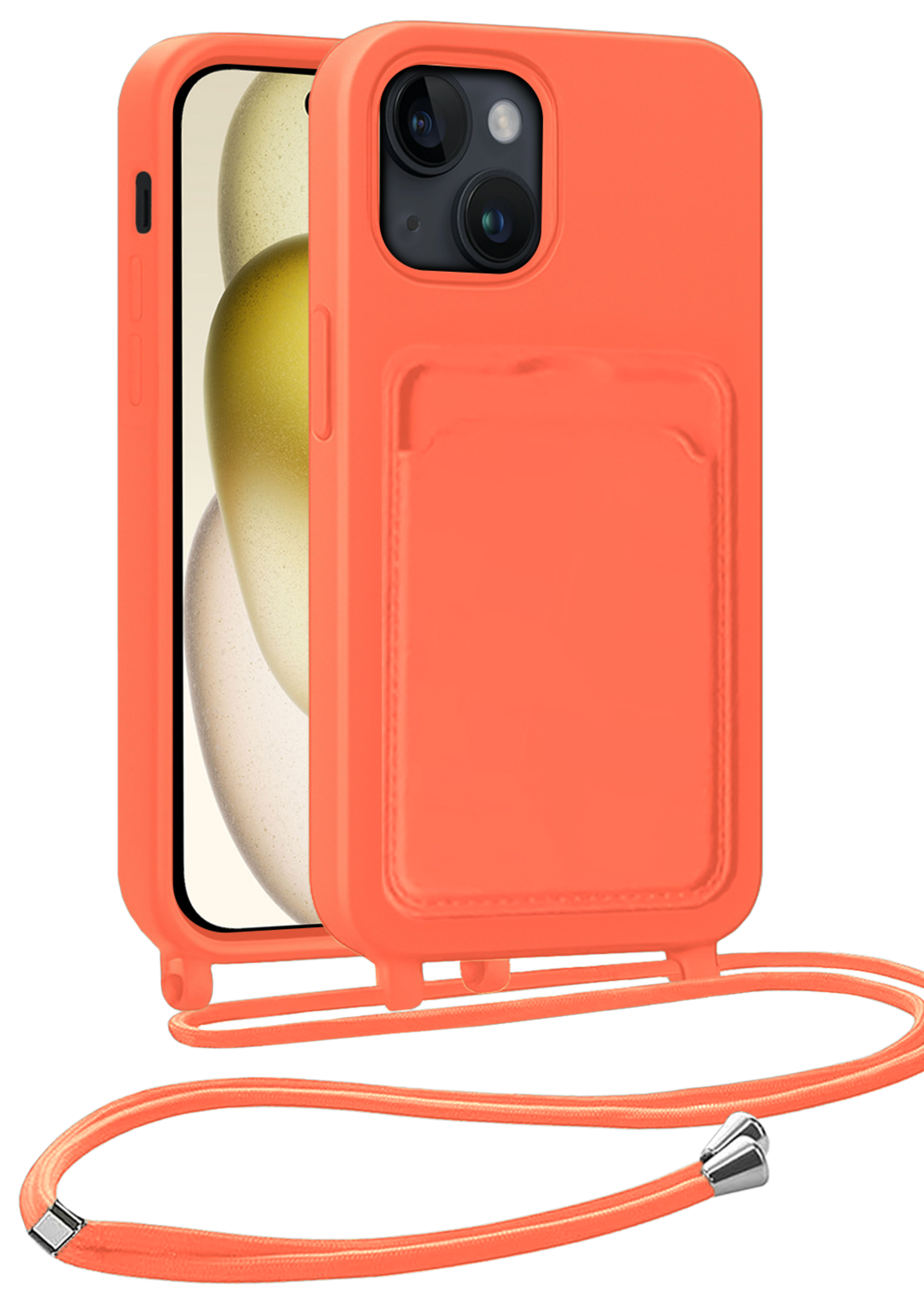 LUQ LUQ iPhone 14 Pro Max Hoesje Pashouder met Koord - Papaya