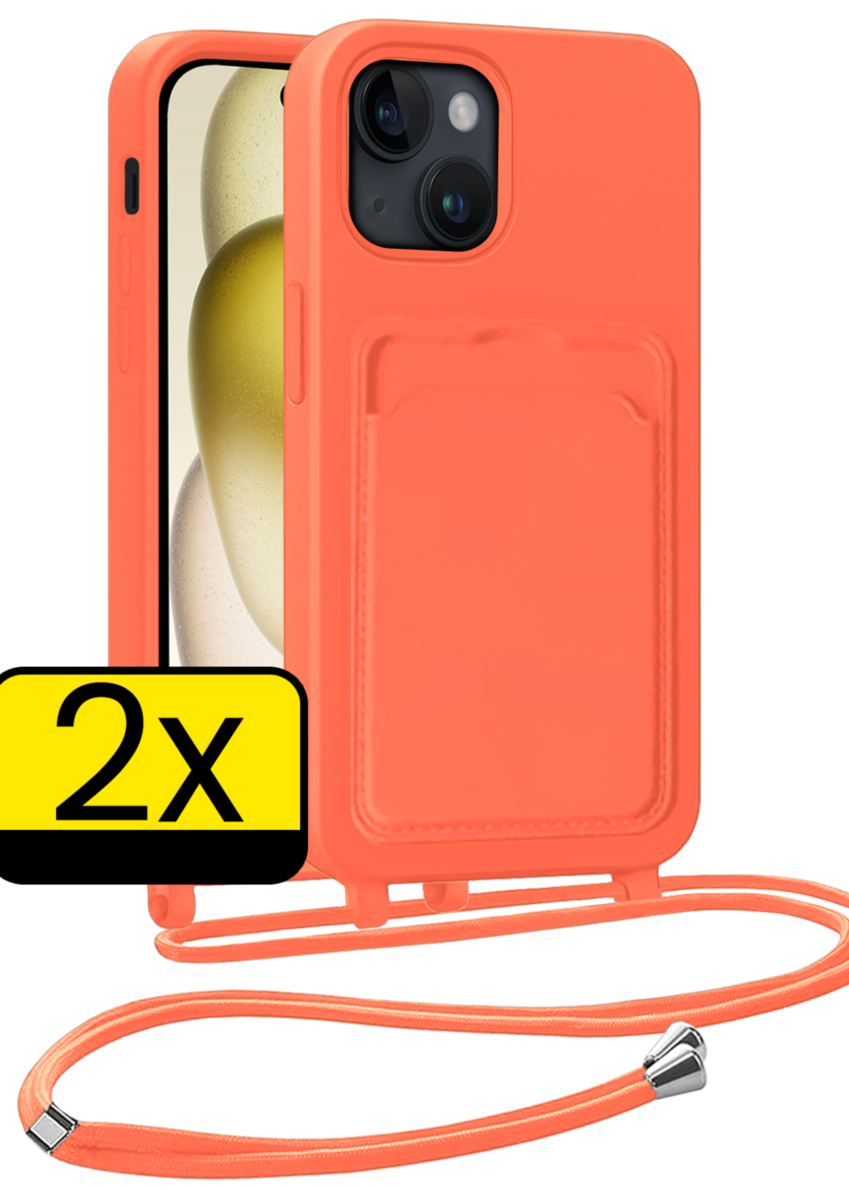 LUQ LUQ iPhone 14 Pro Max Hoesje Pashouder met Koord - Papaya - 2 PACK