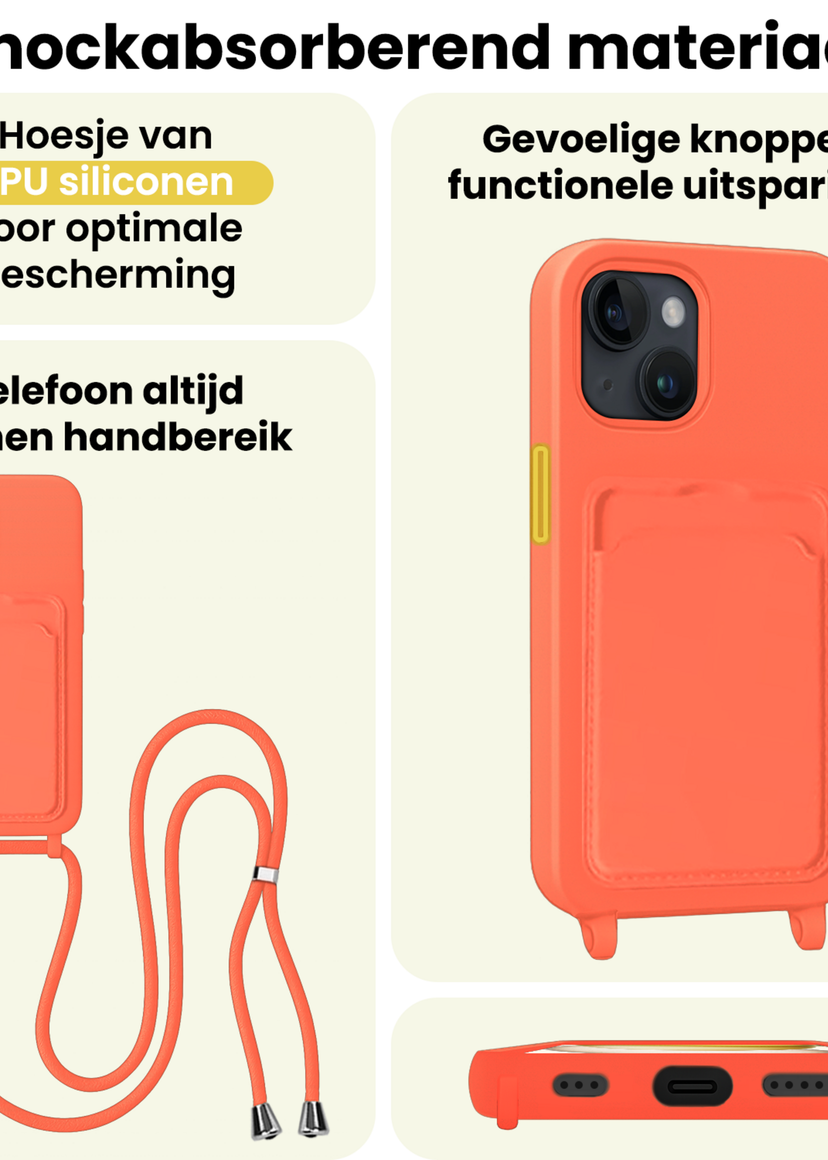 LUQ LUQ iPhone 14 Pro Max Hoesje Pashouder met Koord - Papaya - 2 PACK