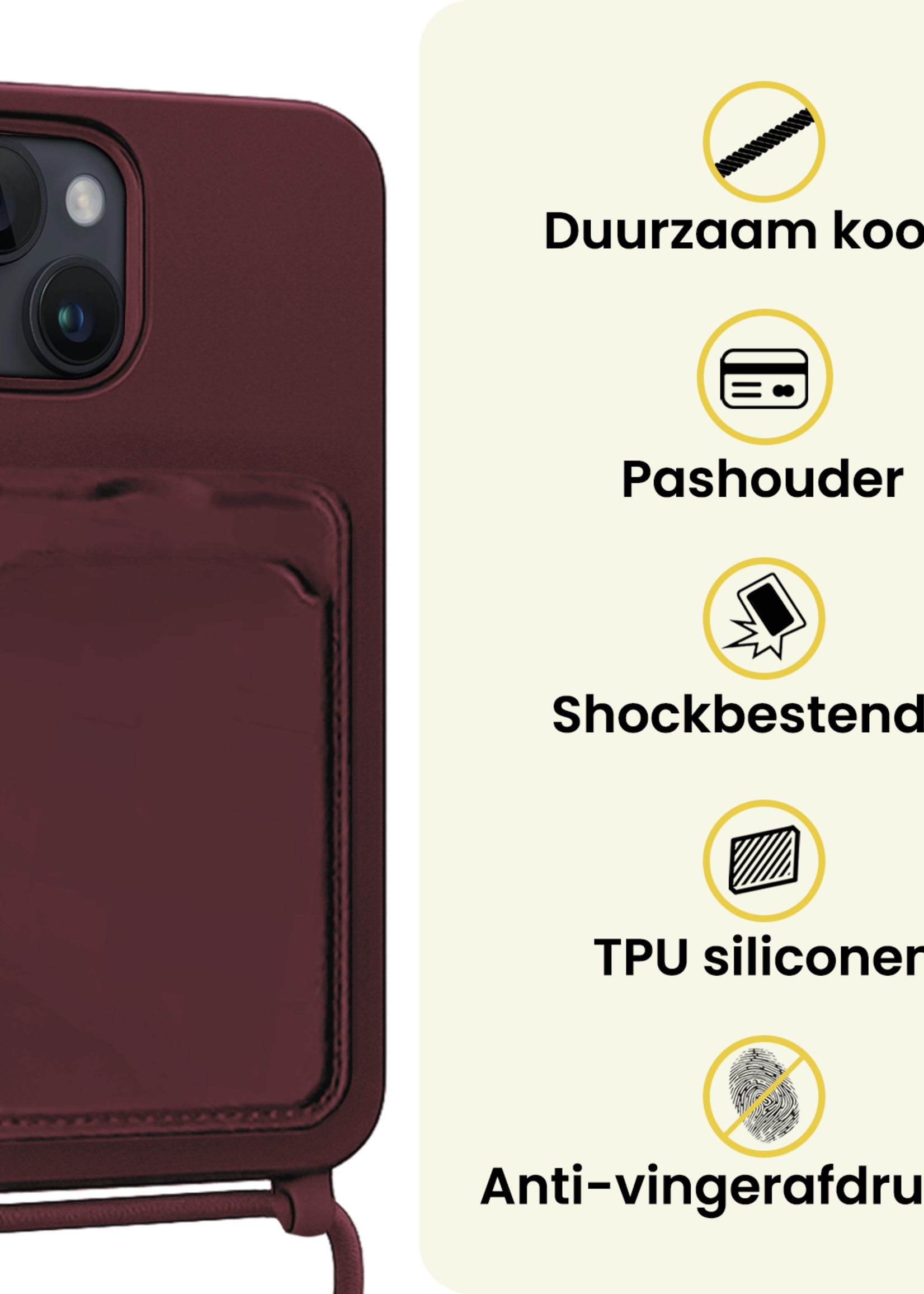 LUQ LUQ iPhone 14 Pro Max Hoesje Pashouder met Koord - Aubergine - 2 PACK