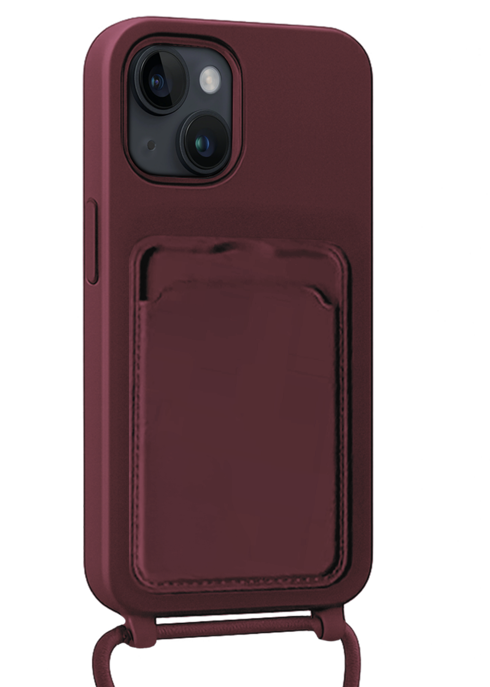 LUQ LUQ iPhone 14 Pro Max Hoesje Pashouder met Koord - Aubergine - 2 PACK