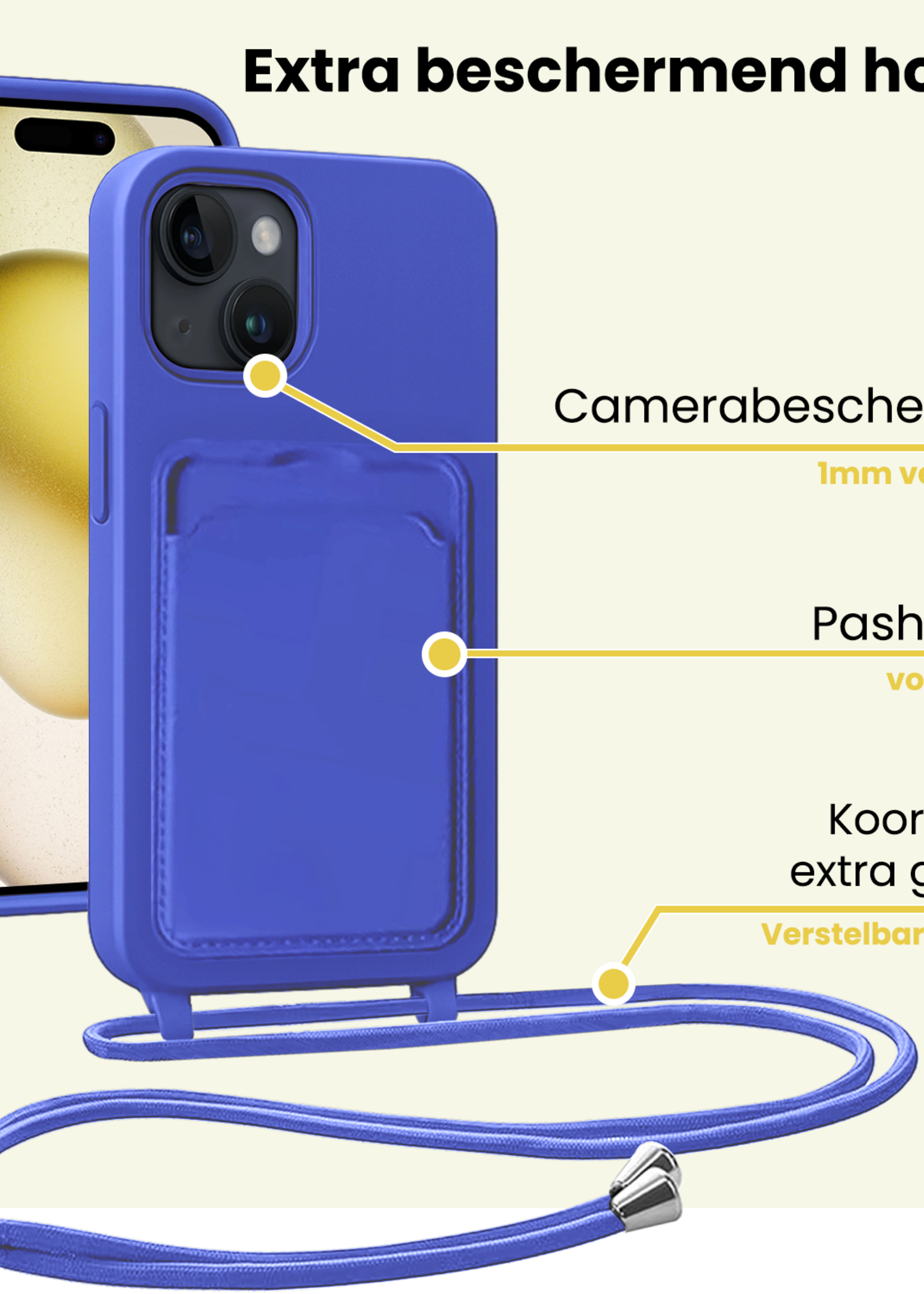 LUQ LUQ iPhone 14 Pro Max Hoesje Pashouder met Koord - Fel Blauw - 2 PACK