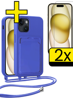 LUQ LUQ iPhone 14 Pro Max Hoesje Pashouder met Koord Met 2x Screenprotector - Fel Blauw