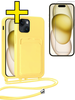 LUQ LUQ iPhone 14 Pro Max Hoesje Pashouder met Koord Met Screenprotector - Geel
