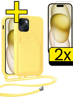 LUQ LUQ iPhone 14 Pro Max Hoesje Pashouder met Koord Met 2x Screenprotector - Geel