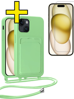 LUQ LUQ iPhone 14 Pro Max Hoesje Pashouder met Koord Met Screenprotector - Groen