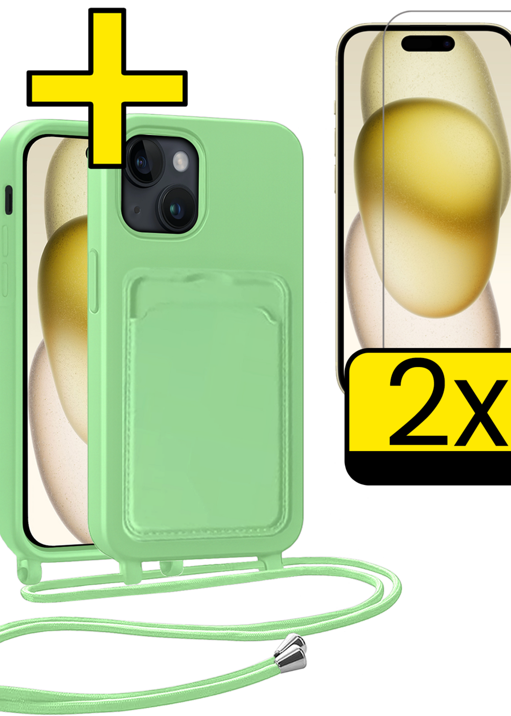 LUQ LUQ iPhone 14 Pro Max Hoesje Pashouder met Koord Met 2x Screenprotector - Groen