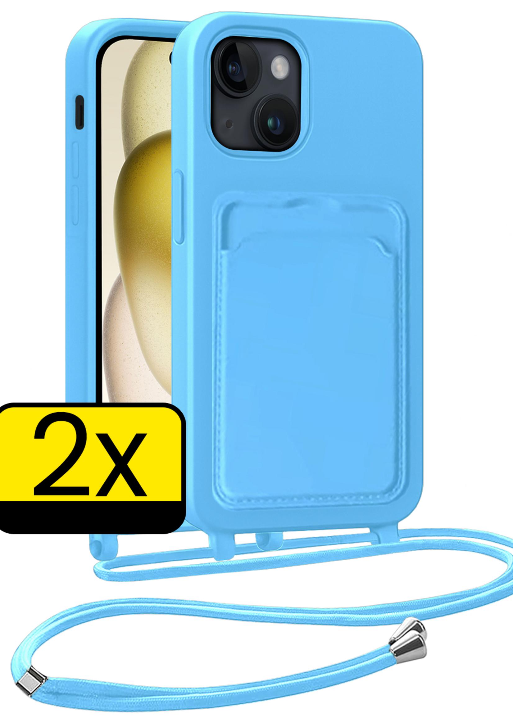 LUQ LUQ iPhone 14 Pro Max Hoesje Pashouder met Koord - Lichtblauw - 2 PACK