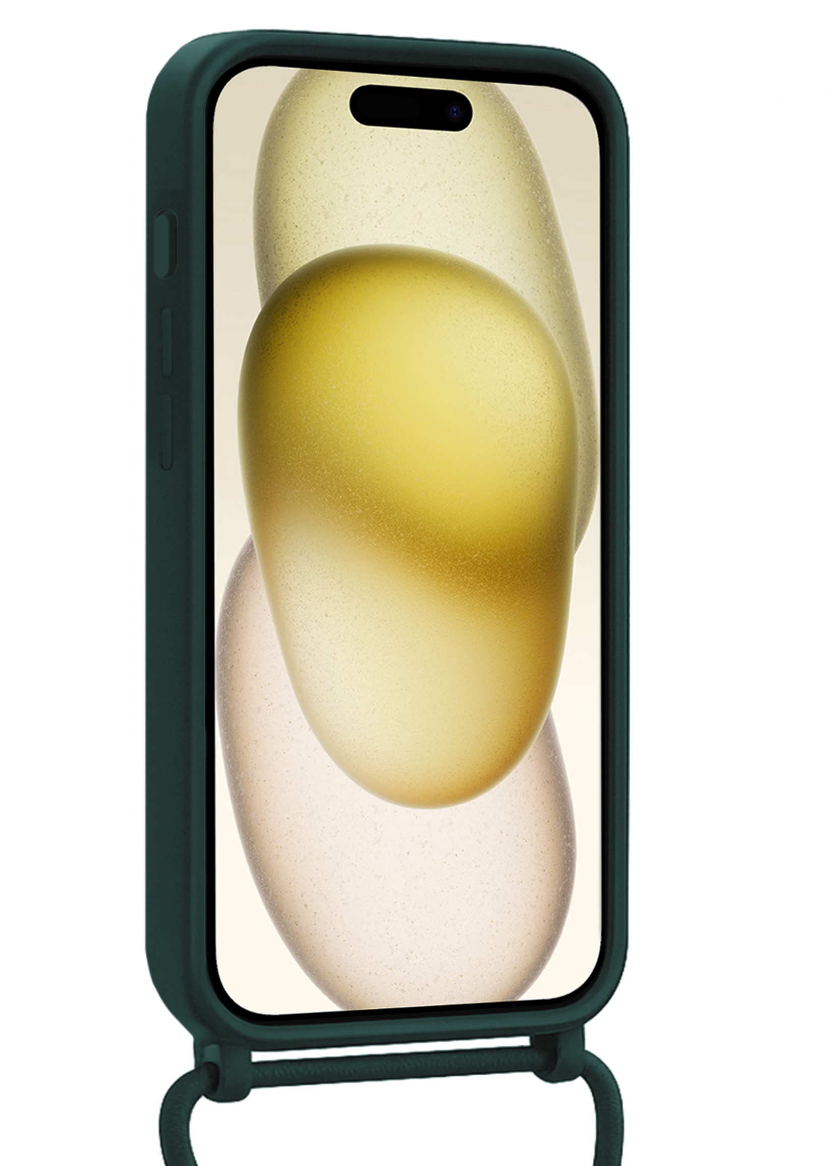 LUQ LUQ iPhone 14 Pro Hoesje Pashouder met Koord Met Screenprotector - Donkergroen