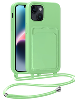 LUQ LUQ iPhone 14 Hoesje Pashouder met Koord Met 2x Screenprotector - Groen