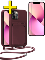LUQ LUQ iPhone 13 Pro Max Hoesje Pashouder met Koord Met 2x Screenprotector - Aubergine