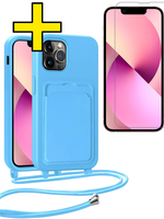 LUQ LUQ iPhone 13 Pro Hoesje Pashouder met Koord Met Screenprotector - Lichtblauw