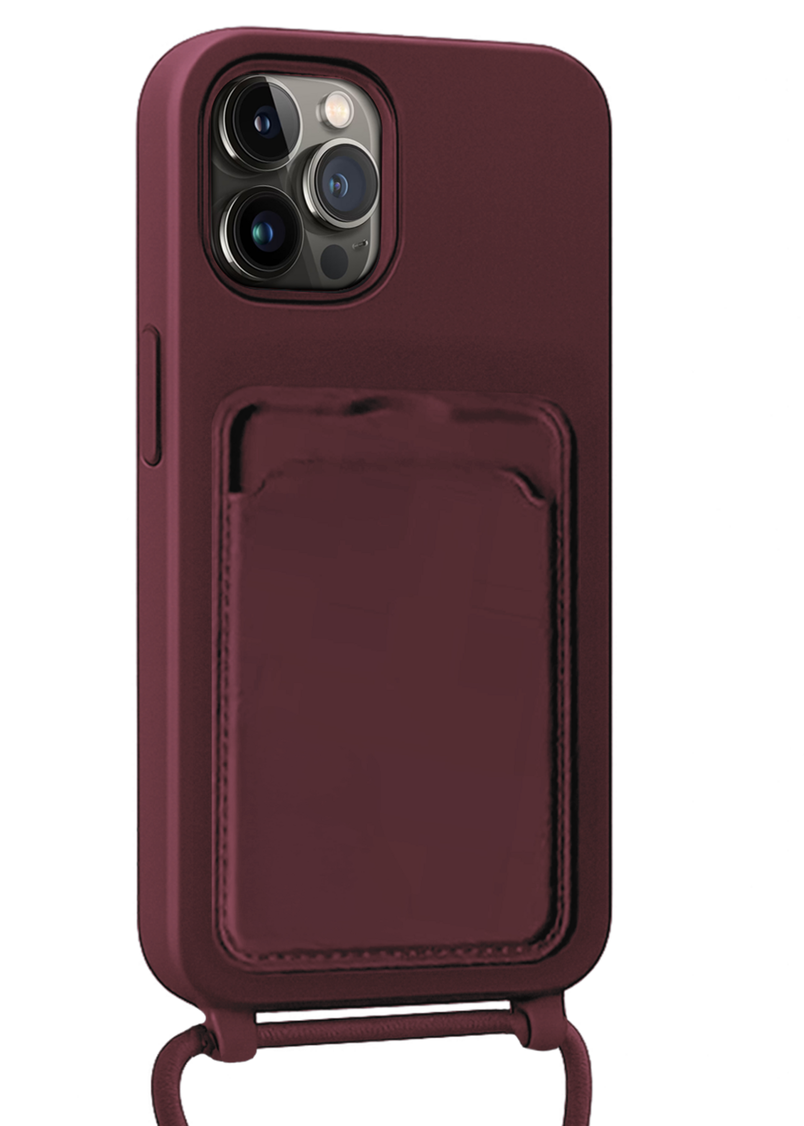 LUQ LUQ iPhone 13 Pro Hoesje Pashouder met Koord - Aubergine - 2 PACK