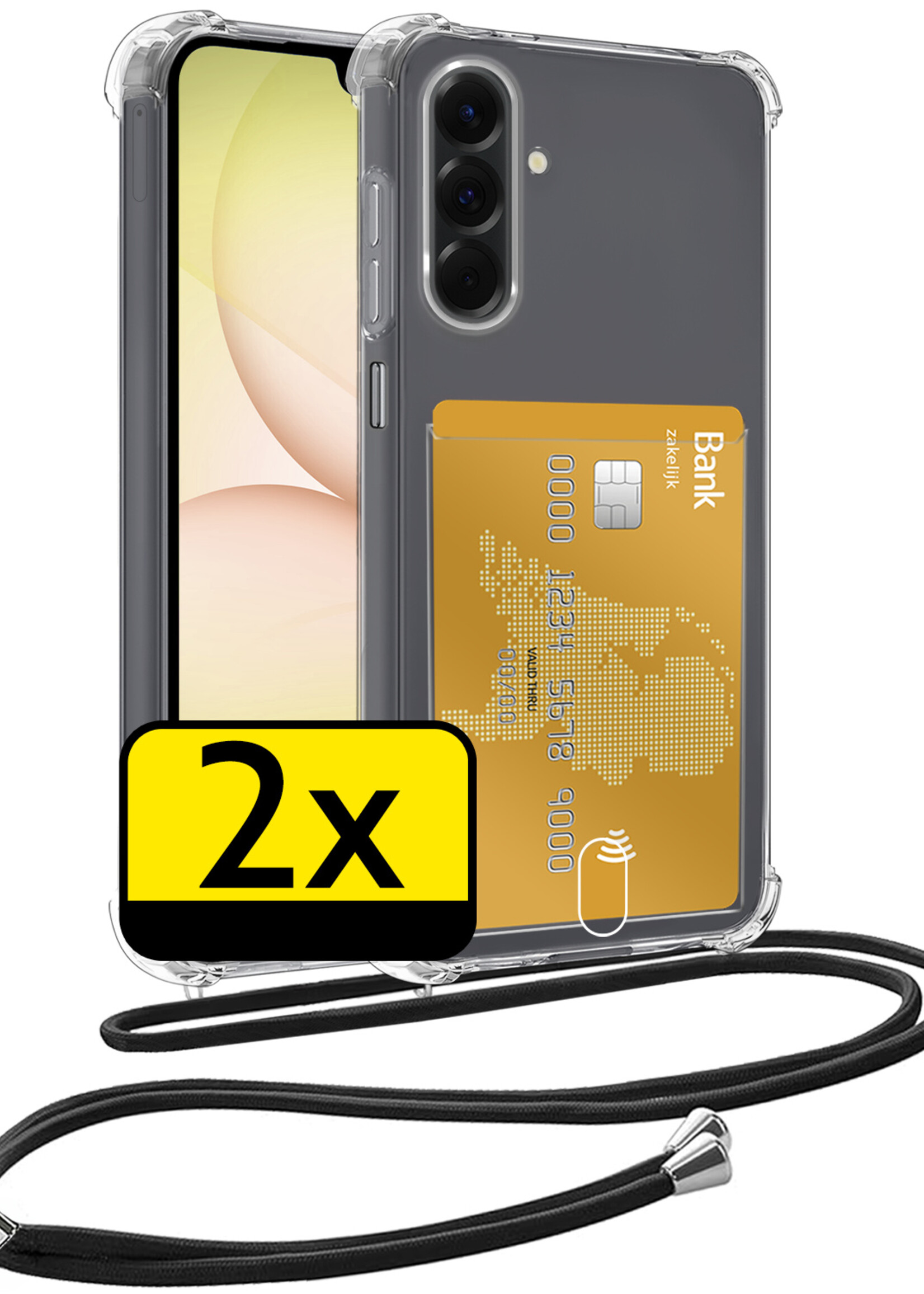 LUQ LUQ Samsung Galaxy A17 Hoesje Pashouder met Koord - 2 PACK