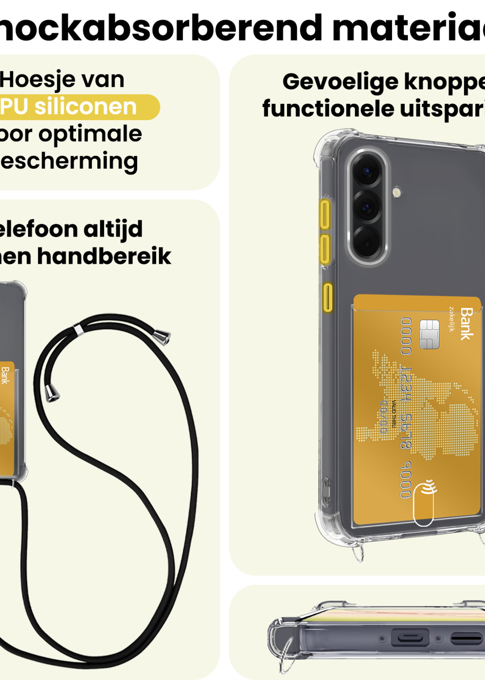 LUQ LUQ Samsung Galaxy A17 Hoesje Pashouder met Koord - 2 PACK