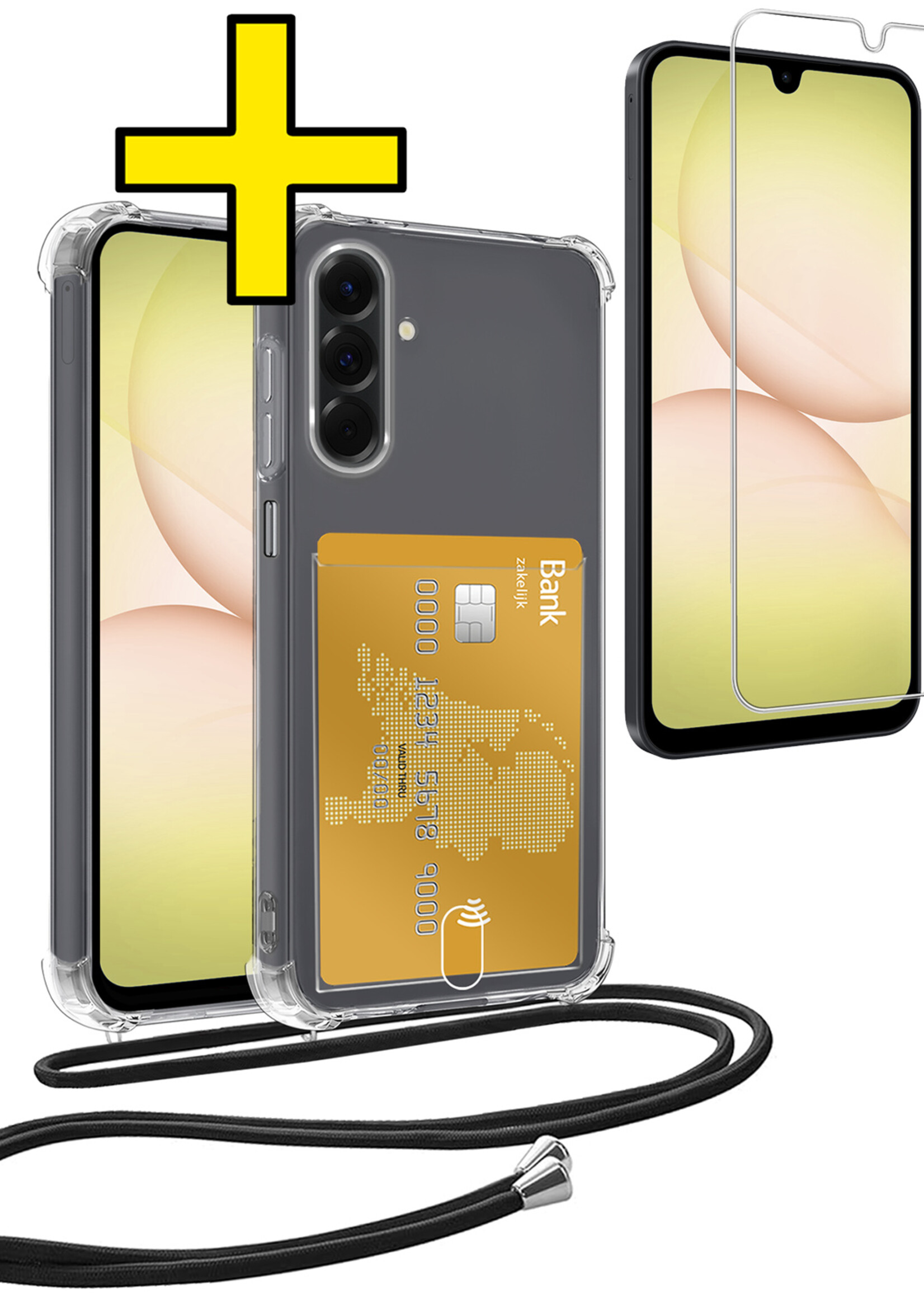 LUQ LUQ Samsung Galaxy A17 Hoesje Pashouder met Koord Met Screenprotector