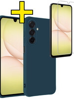 LUQ LUQ Samsung Galaxy A17 Hoesje Siliconen Met Screenprotector - Donkerblauw