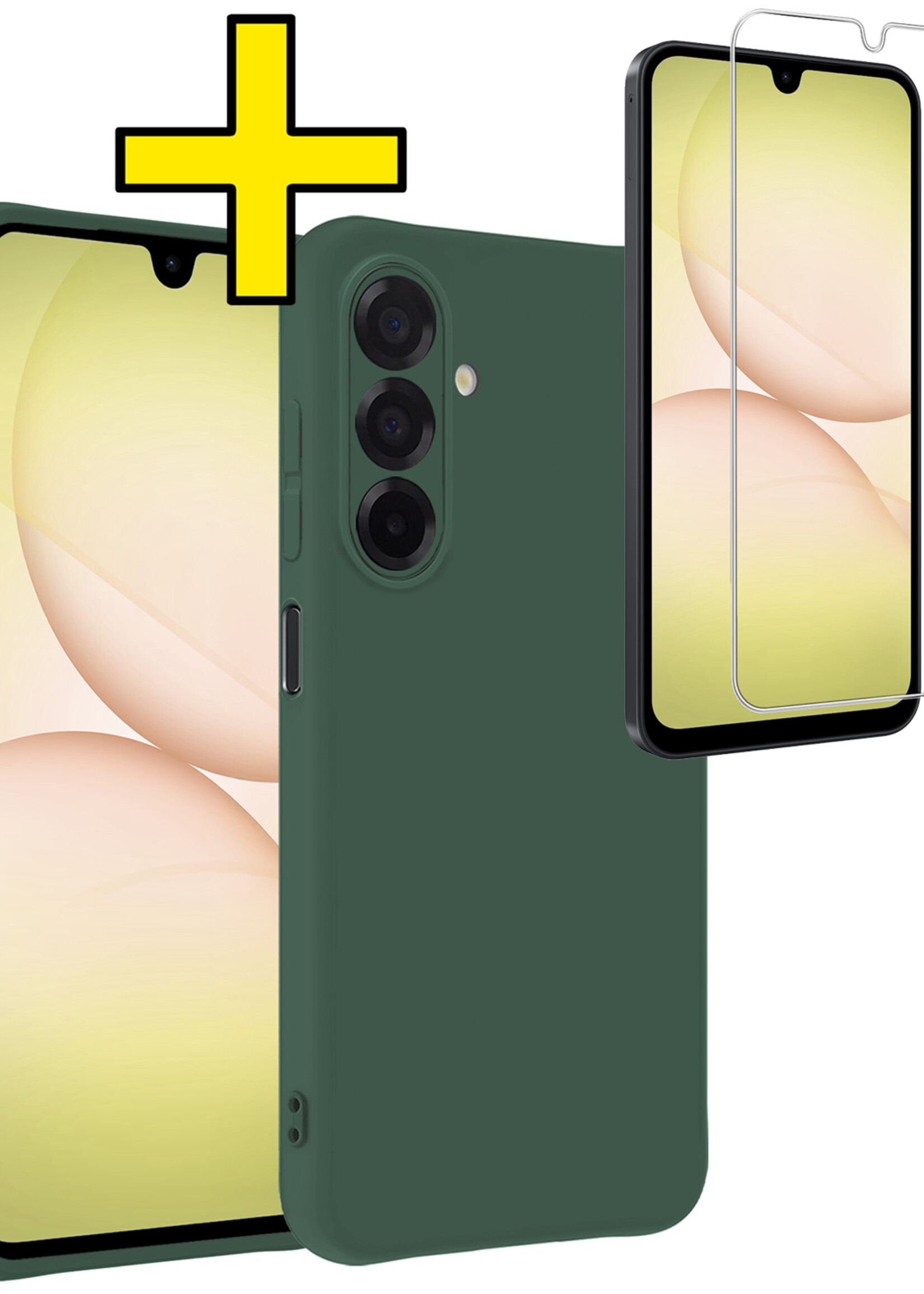 LUQ LUQ Samsung Galaxy A17 Hoesje Siliconen Met Screenprotector - Donkergroen