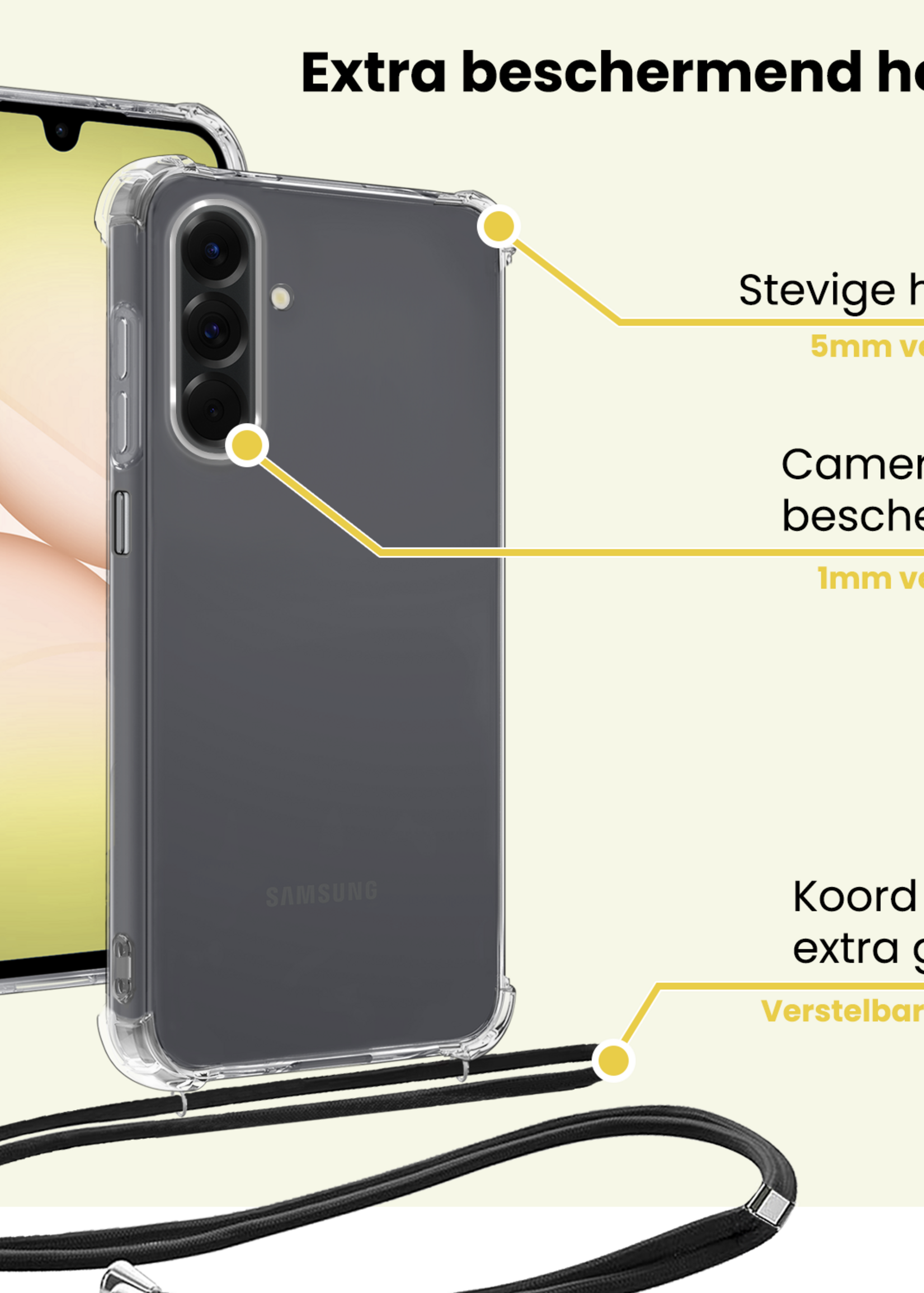 LUQ LUQ Samsung Galaxy A17 Hoesje Transparant Shockproof Met Zwart Koord