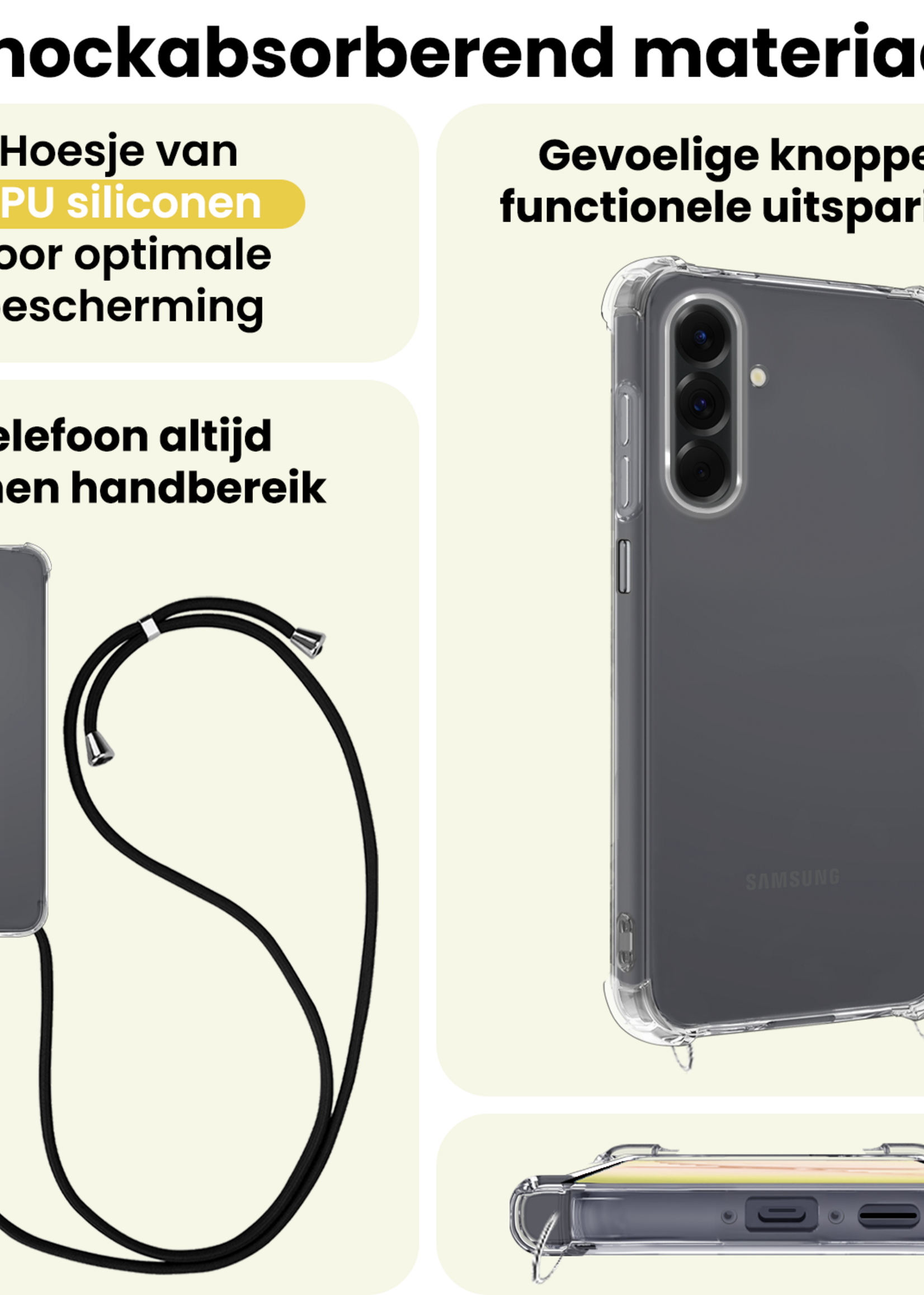 LUQ LUQ Samsung Galaxy A17 Hoesje Transparant Shockproof Met Zwart Koord