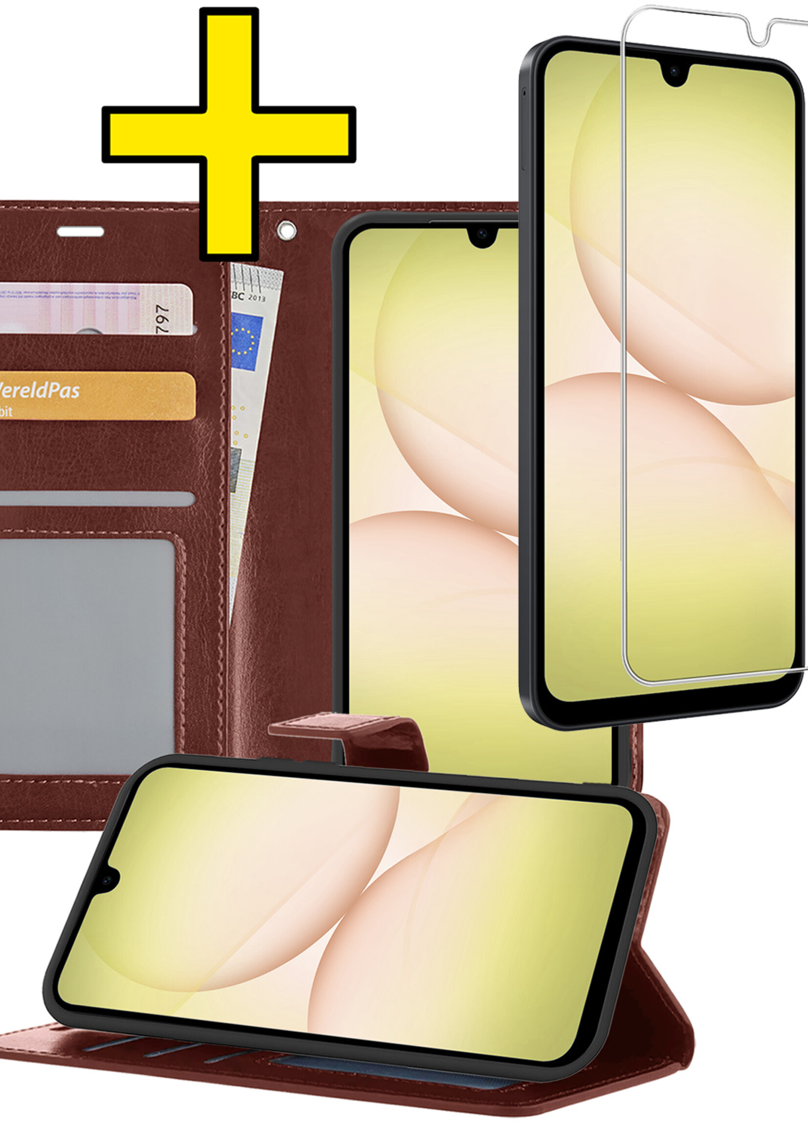 LUQ LUQ Samsung Galaxy A17 Hoesje Bookcase Met Screenprotector - Bruin