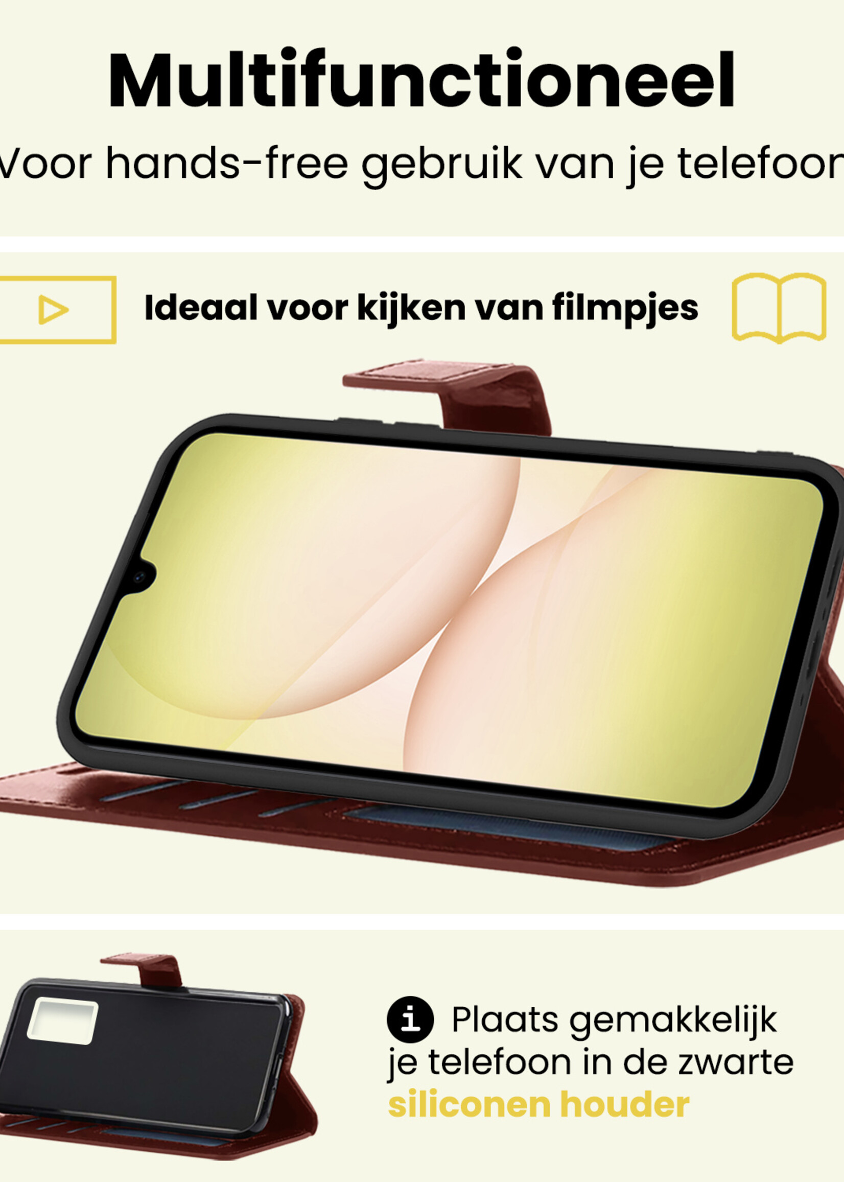 LUQ LUQ Samsung Galaxy A17 Hoesje Bookcase Met Screenprotector - Bruin