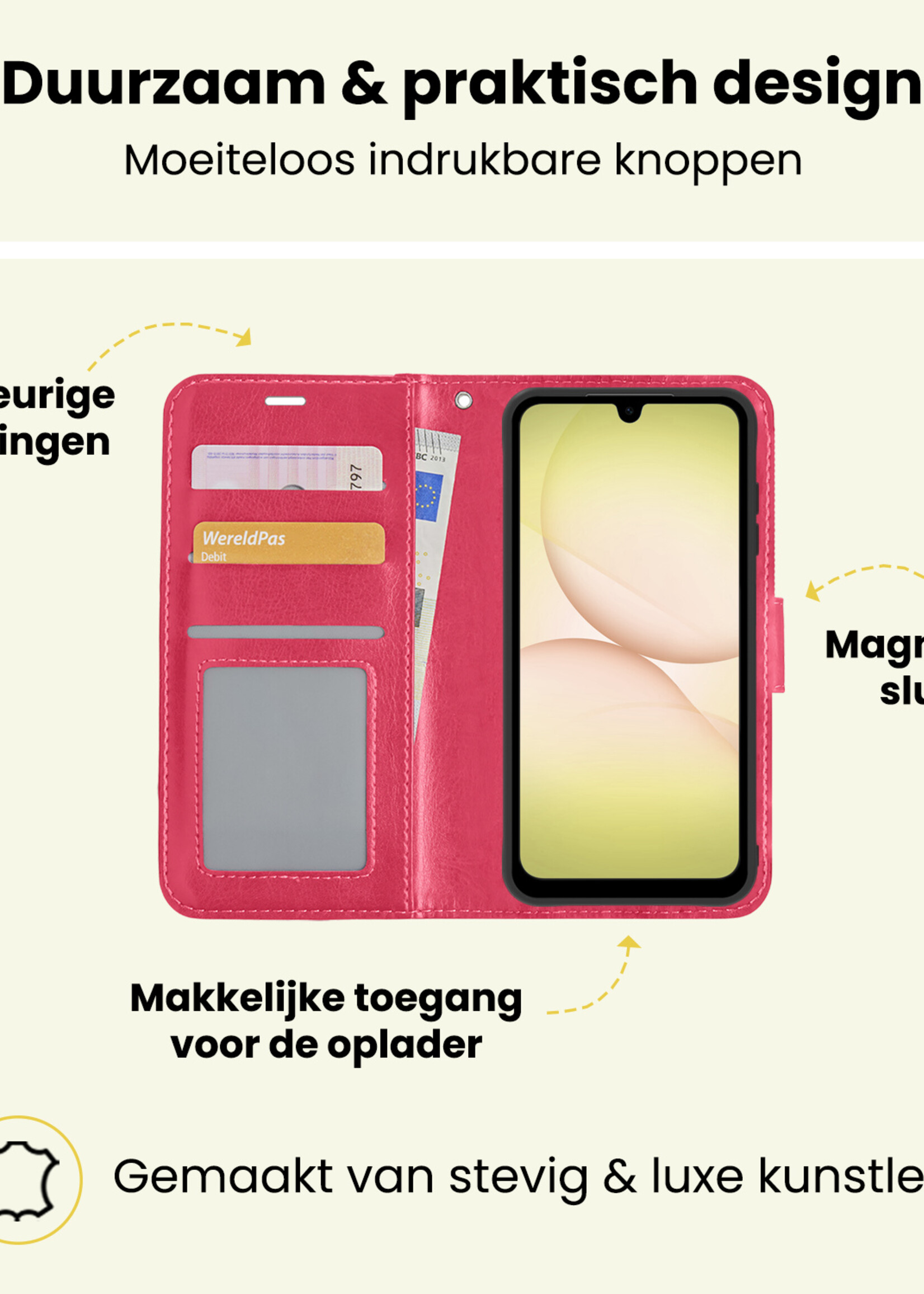 LUQ LUQ Samsung Galaxy A17 Hoesje Bookcase Met Screenprotector - Donkerroze