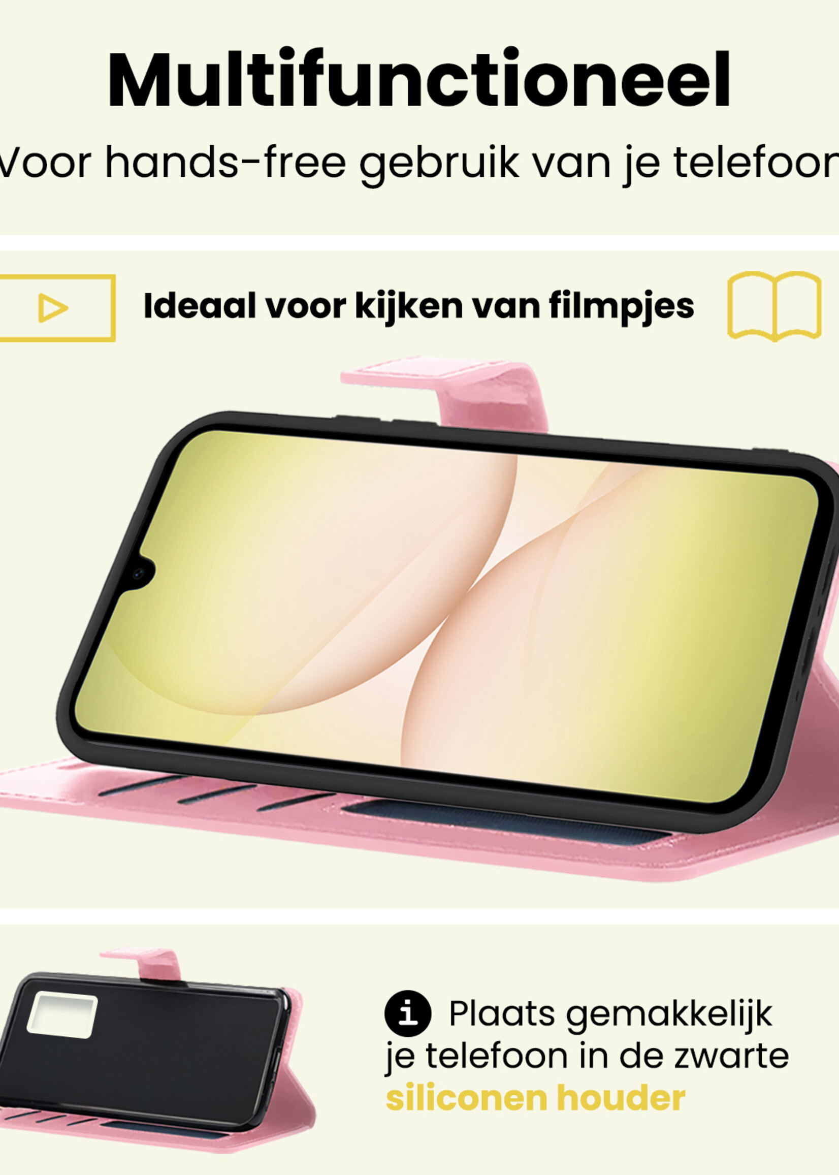 LUQ LUQ Samsung Galaxy A17 Hoesje Bookcase Met Screenprotector - Lichtroze