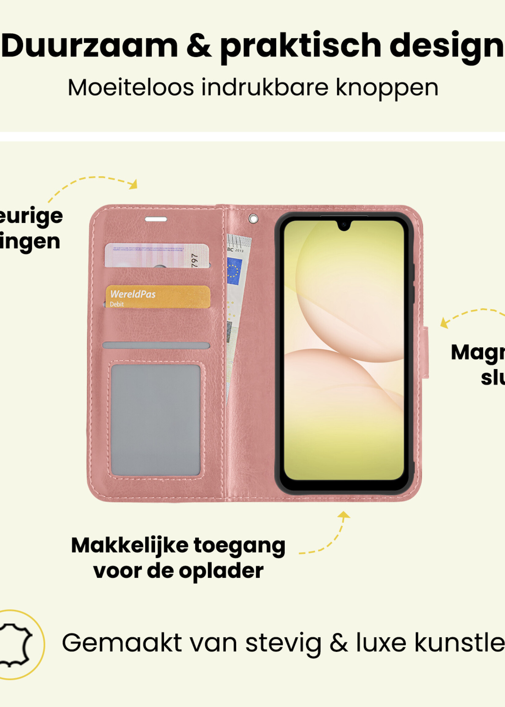 LUQ LUQ Samsung Galaxy A17 Hoesje Bookcase Met Screenprotector - Rose Goud