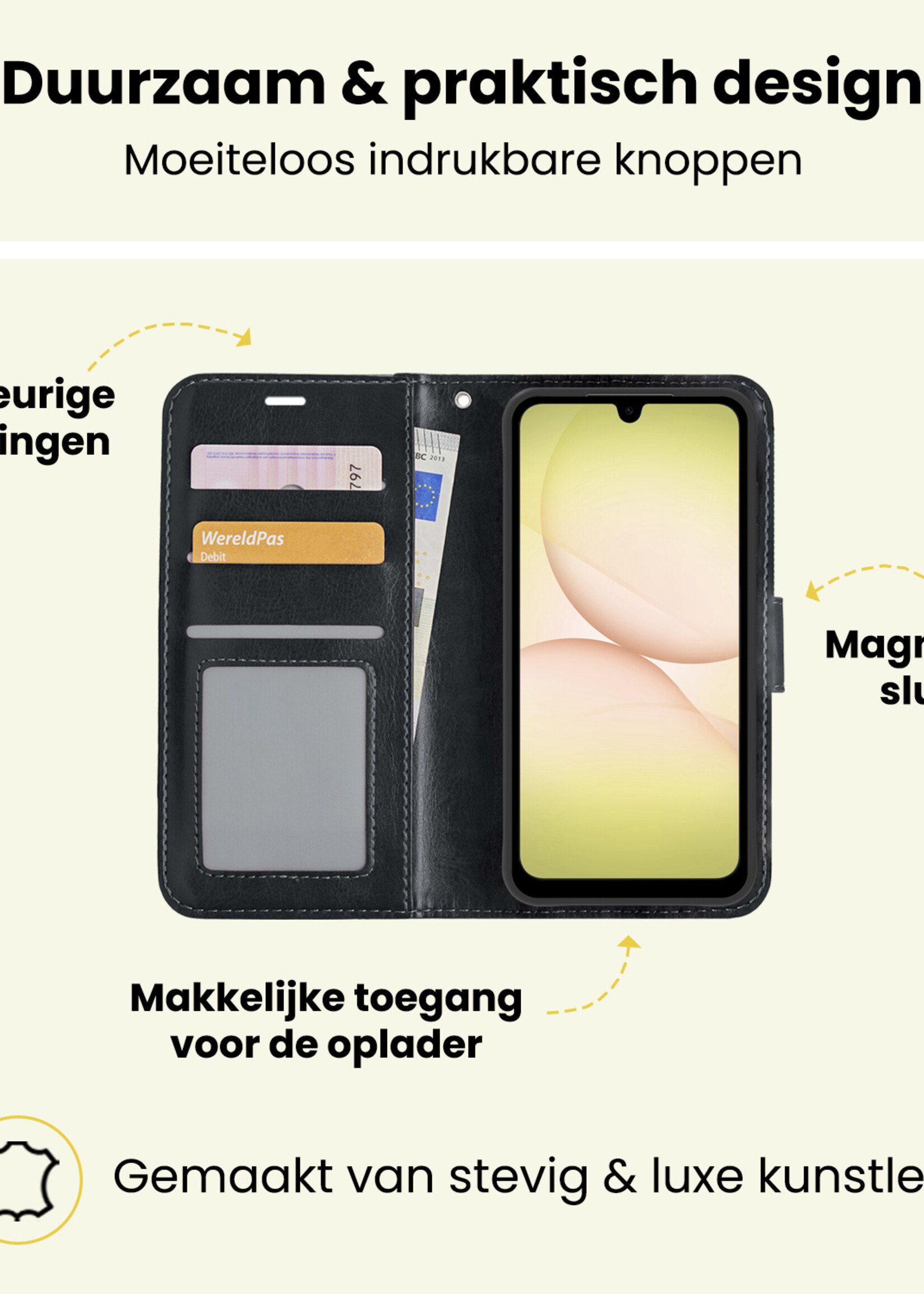 LUQ LUQ Samsung Galaxy A17 Hoesje Bookcase Met Screenprotector - Zwart