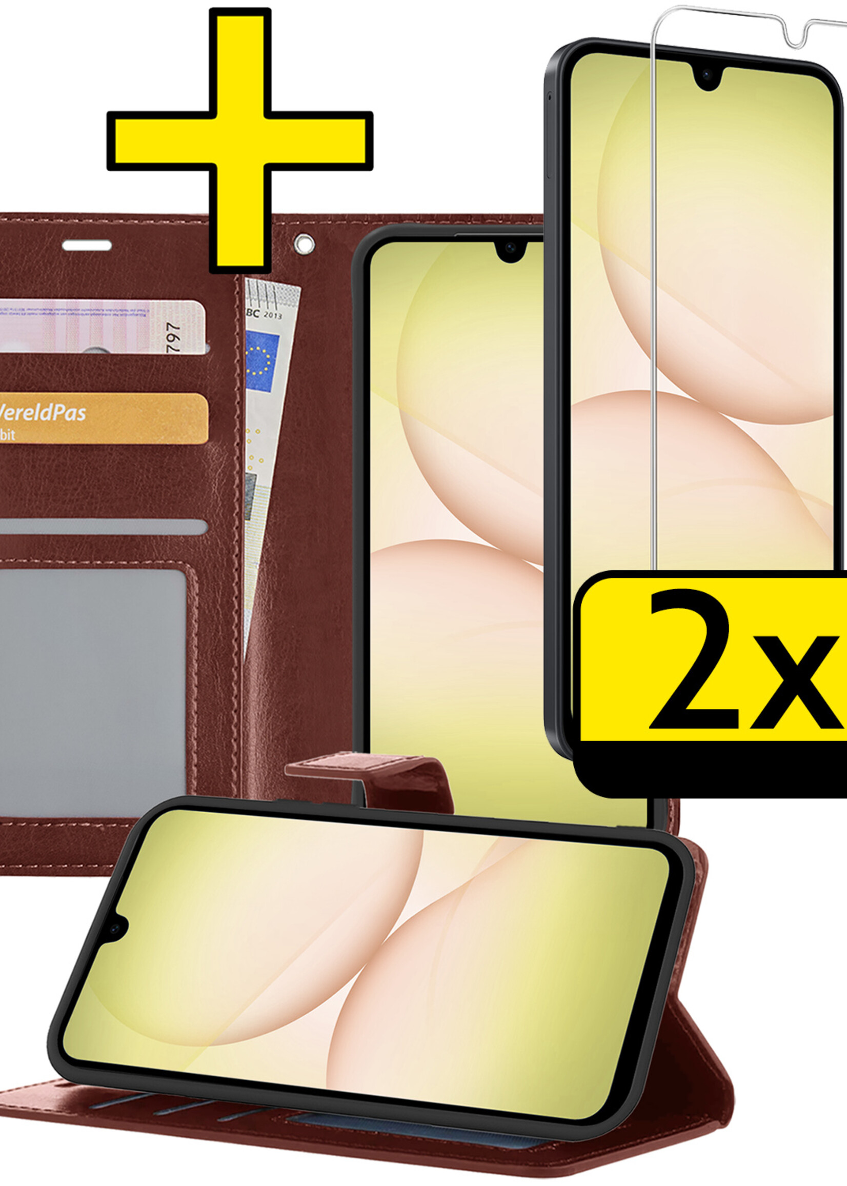 LUQ LUQ Samsung Galaxy A17 Hoesje Bookcase Met 2x Screenprotector - Bruin